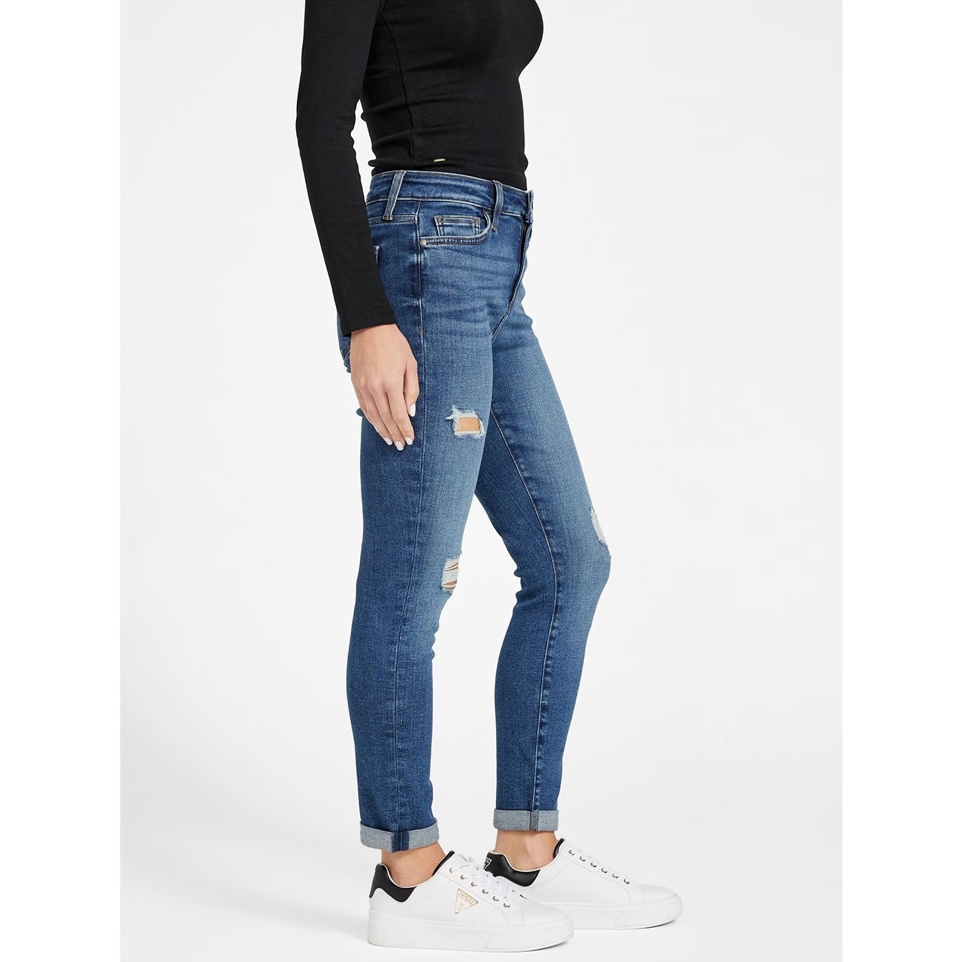 Blue Mid Rise Ripped Skinny Jeans | Montivo Pakistan