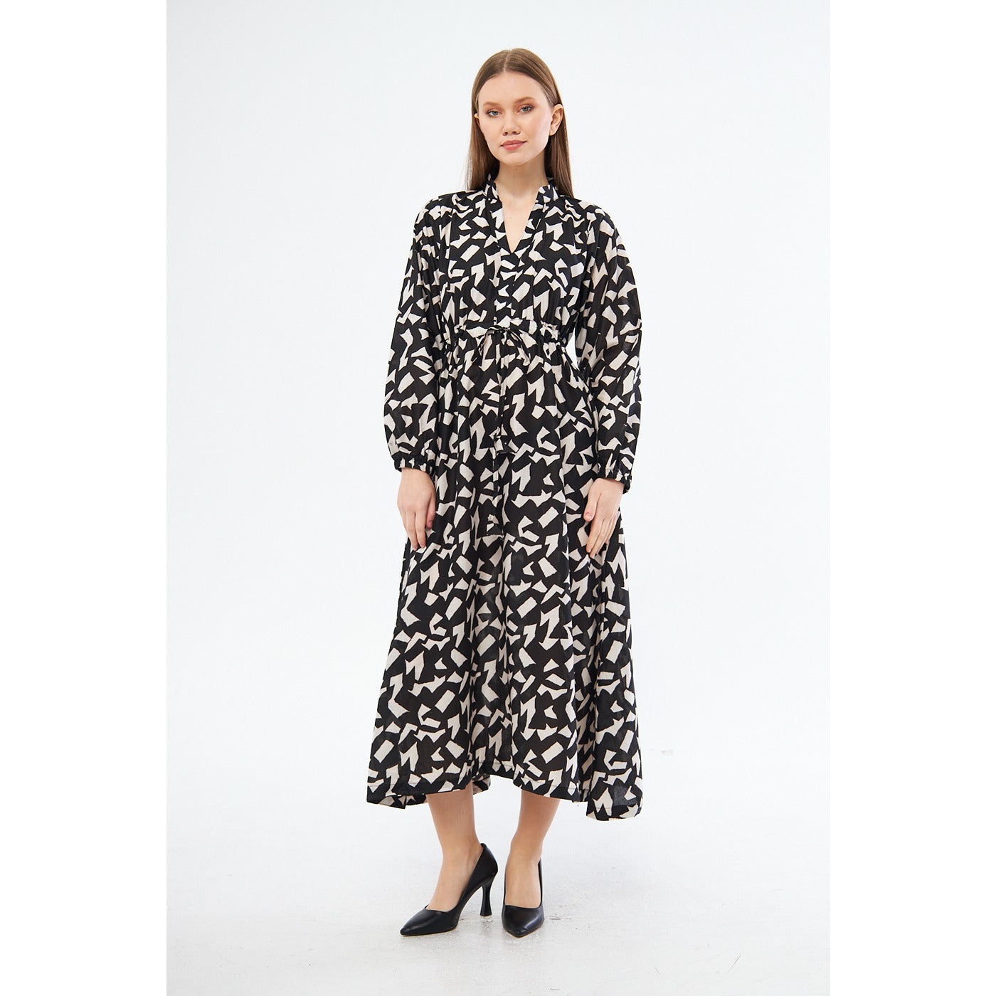 Monochrome Patterned Wrap Dress | Montivo Pakistan