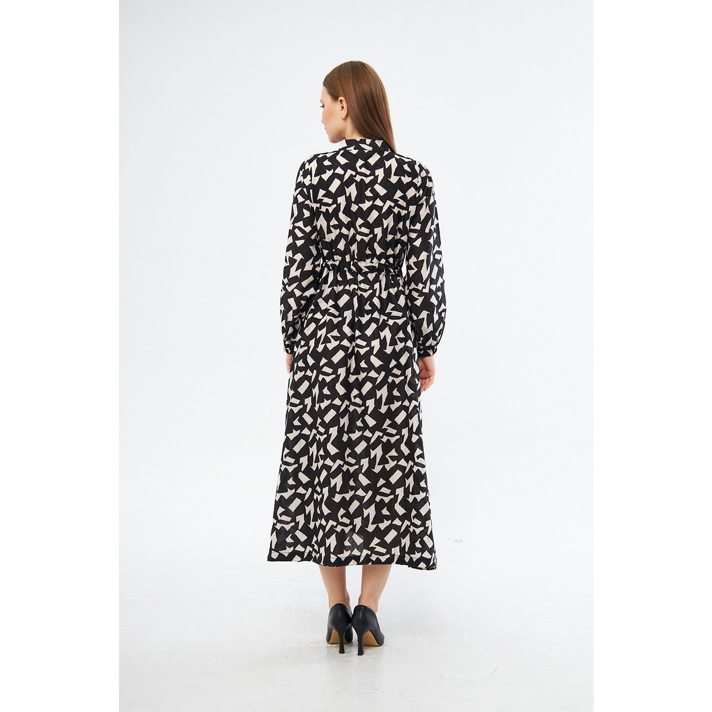 Monochrome Patterned Wrap Dress | Montivo Pakistan