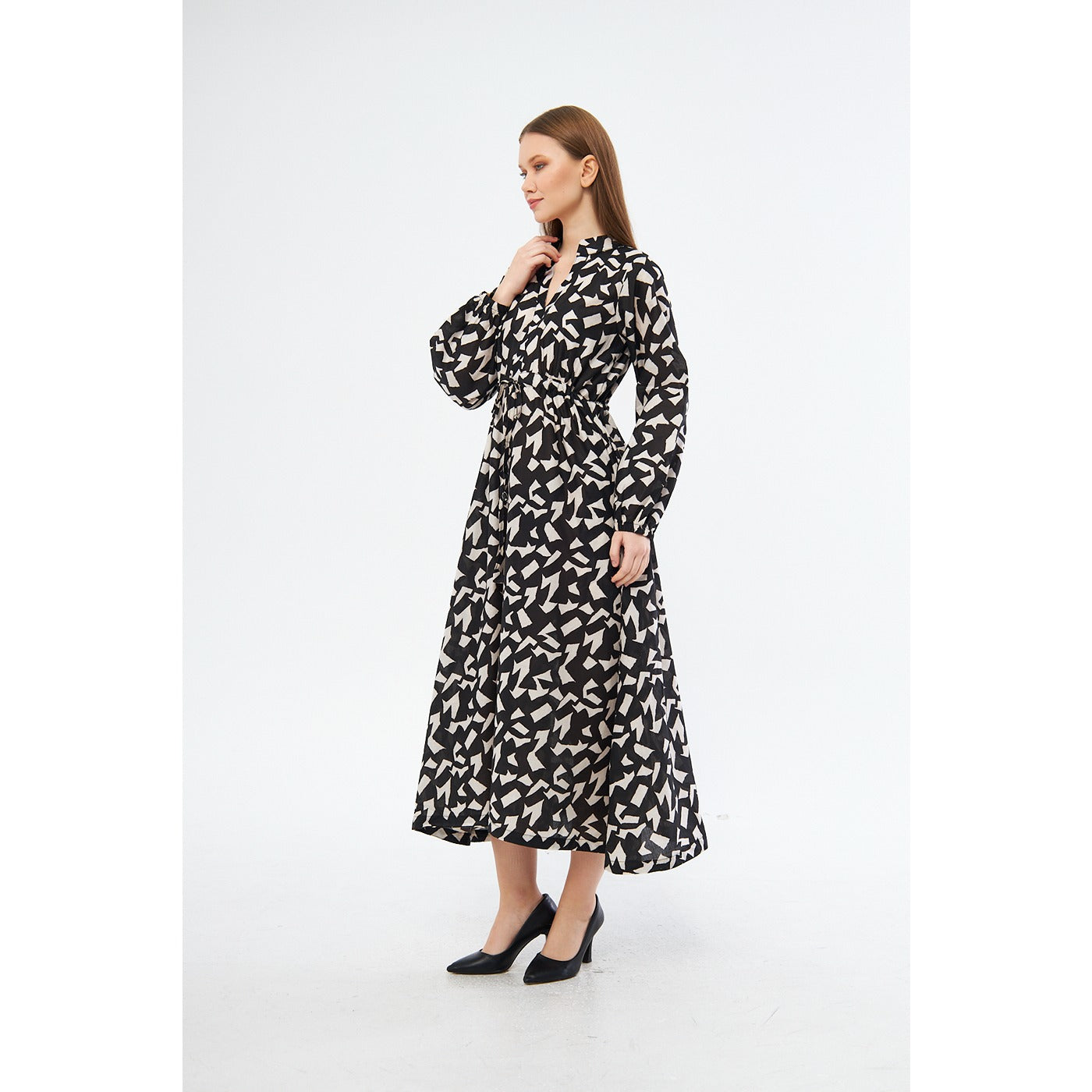 Monochrome Patterned Wrap Dress | Montivo Pakistan