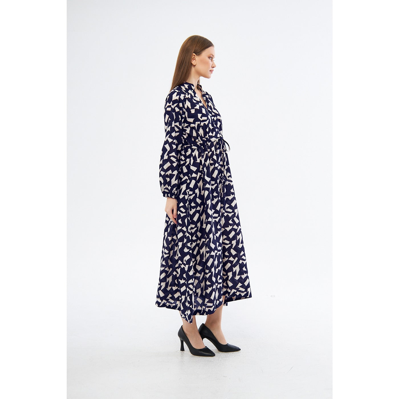 Blue Patterned Wrap Dress | Montivo Pakistan