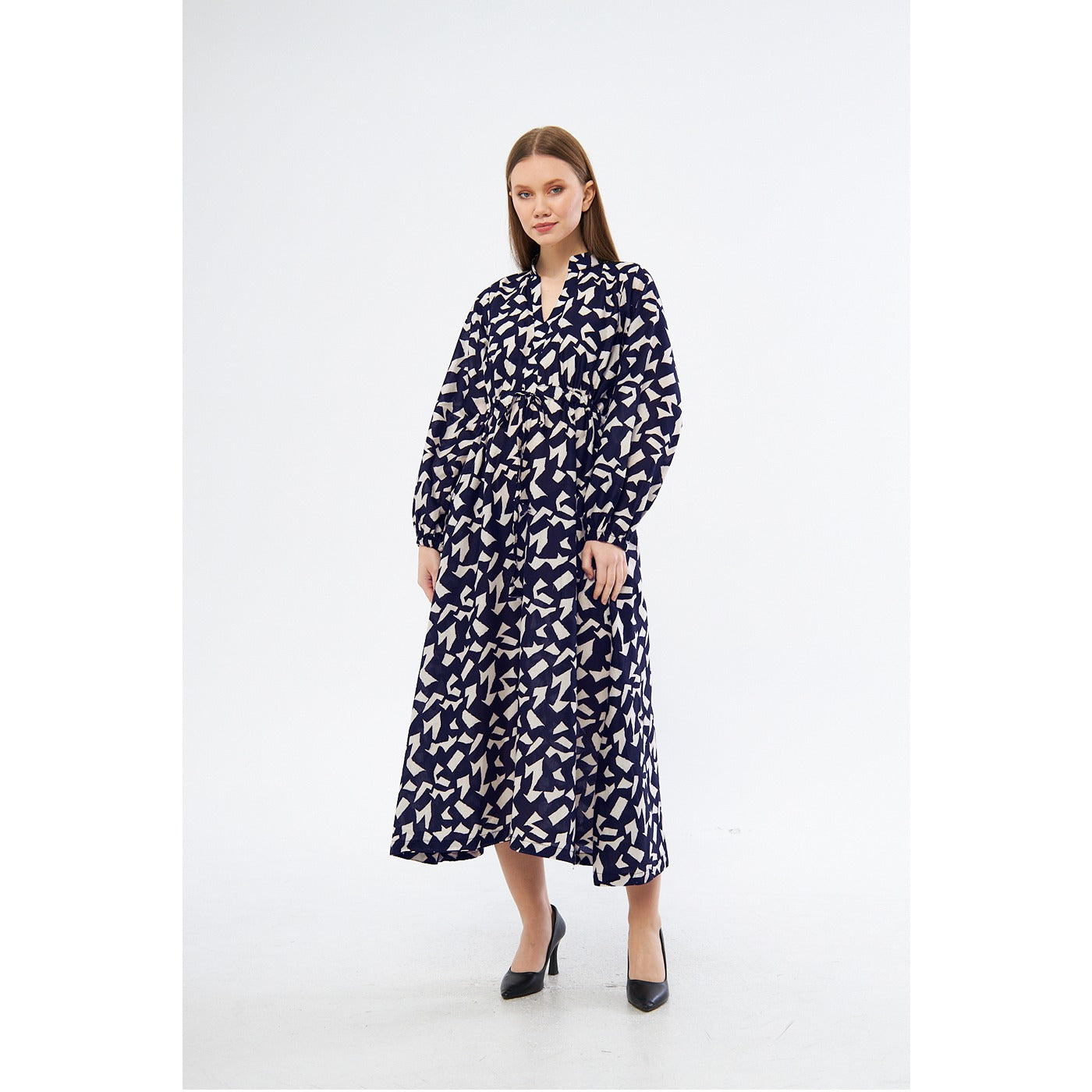 Blue Patterned Wrap Dress | Montivo Pakistan