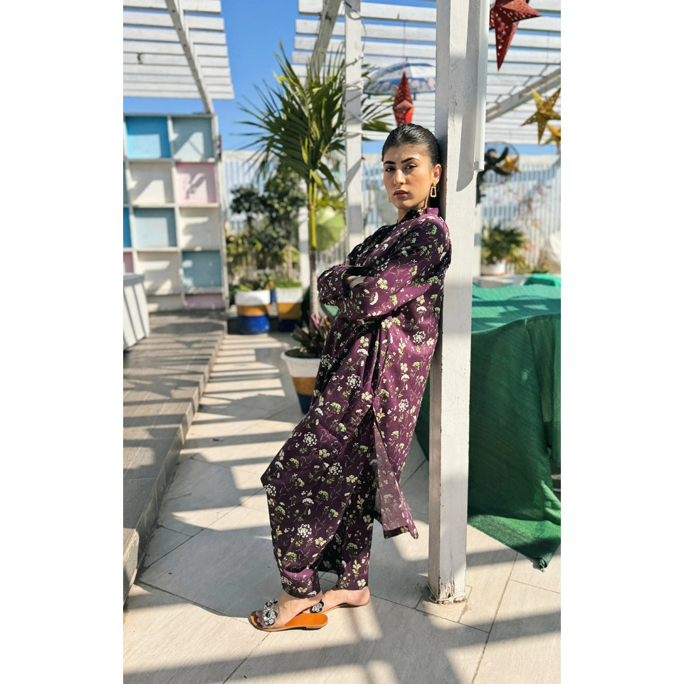 Dark Purple Floral Co-Ord Matching Set | Montivo Pakistan