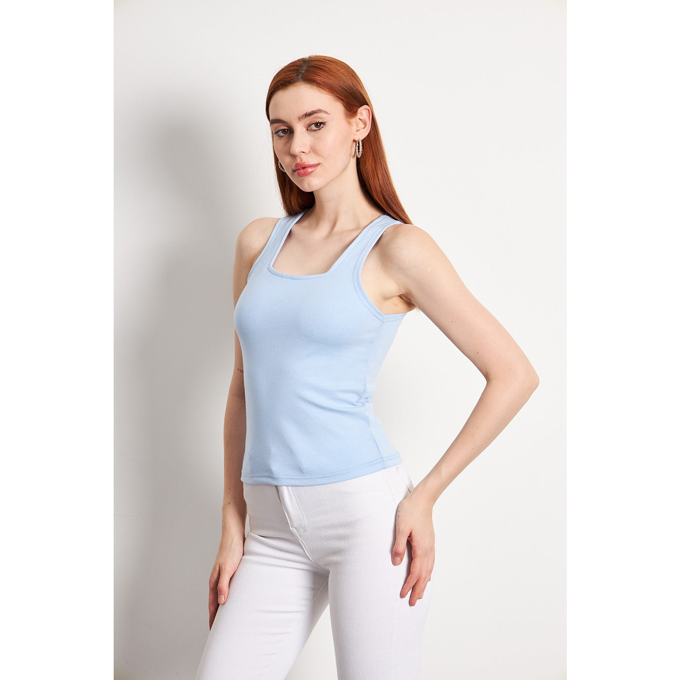 Light Blue Square Neck Tank Top | Montivo Pakistan