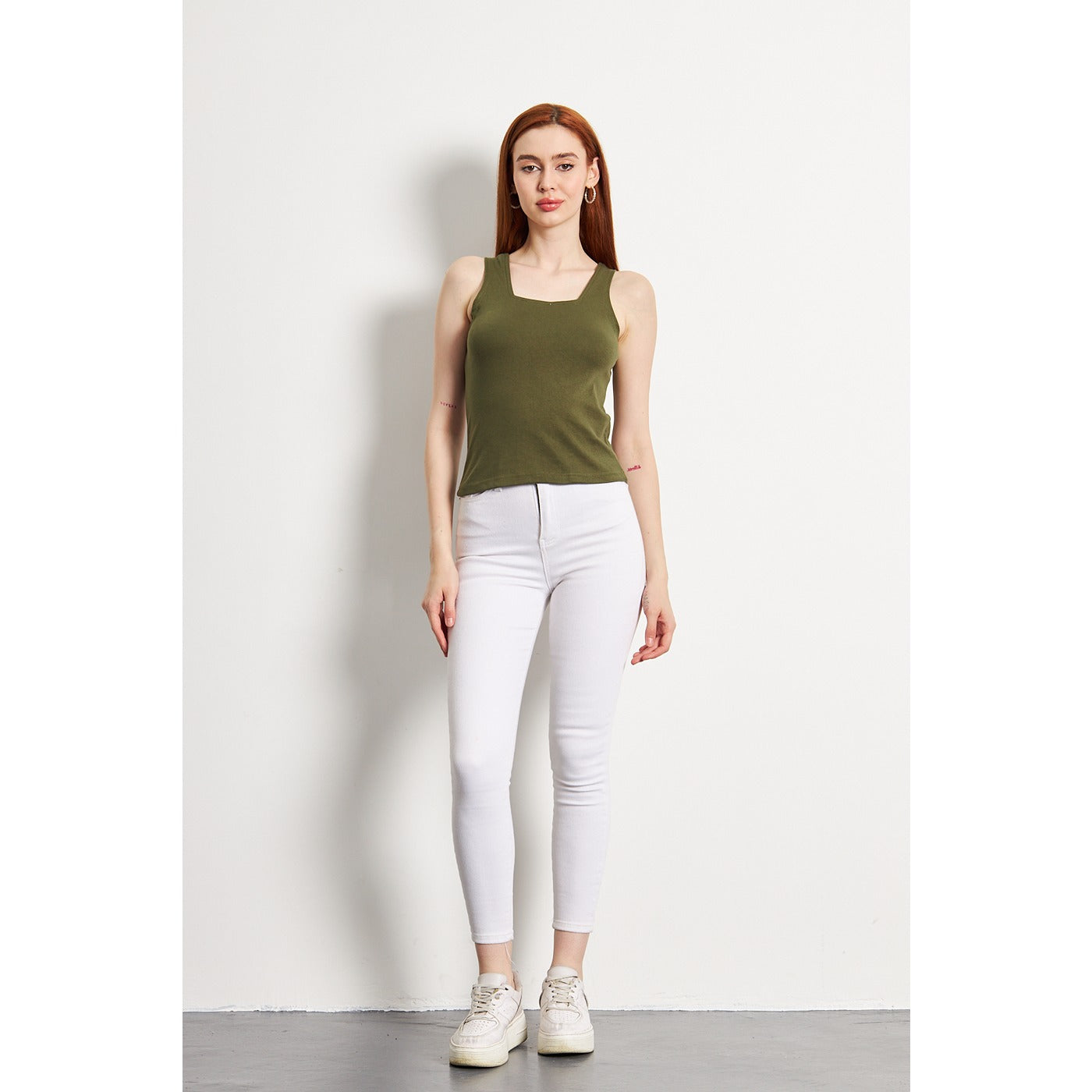 Olive Square Neck Tank Top | Montivo Pakistan