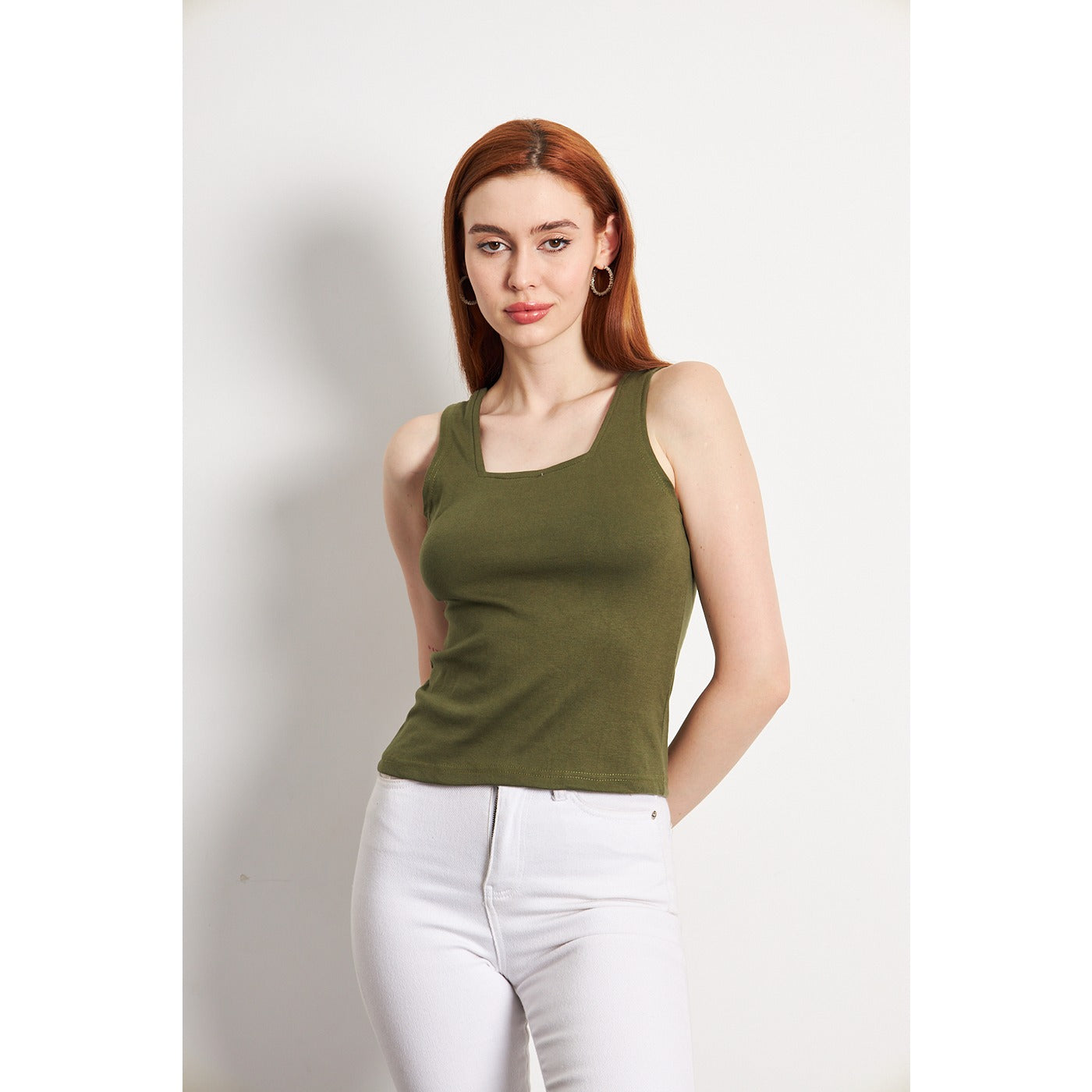 Olive Square Neck Tank Top | Montivo Pakistan