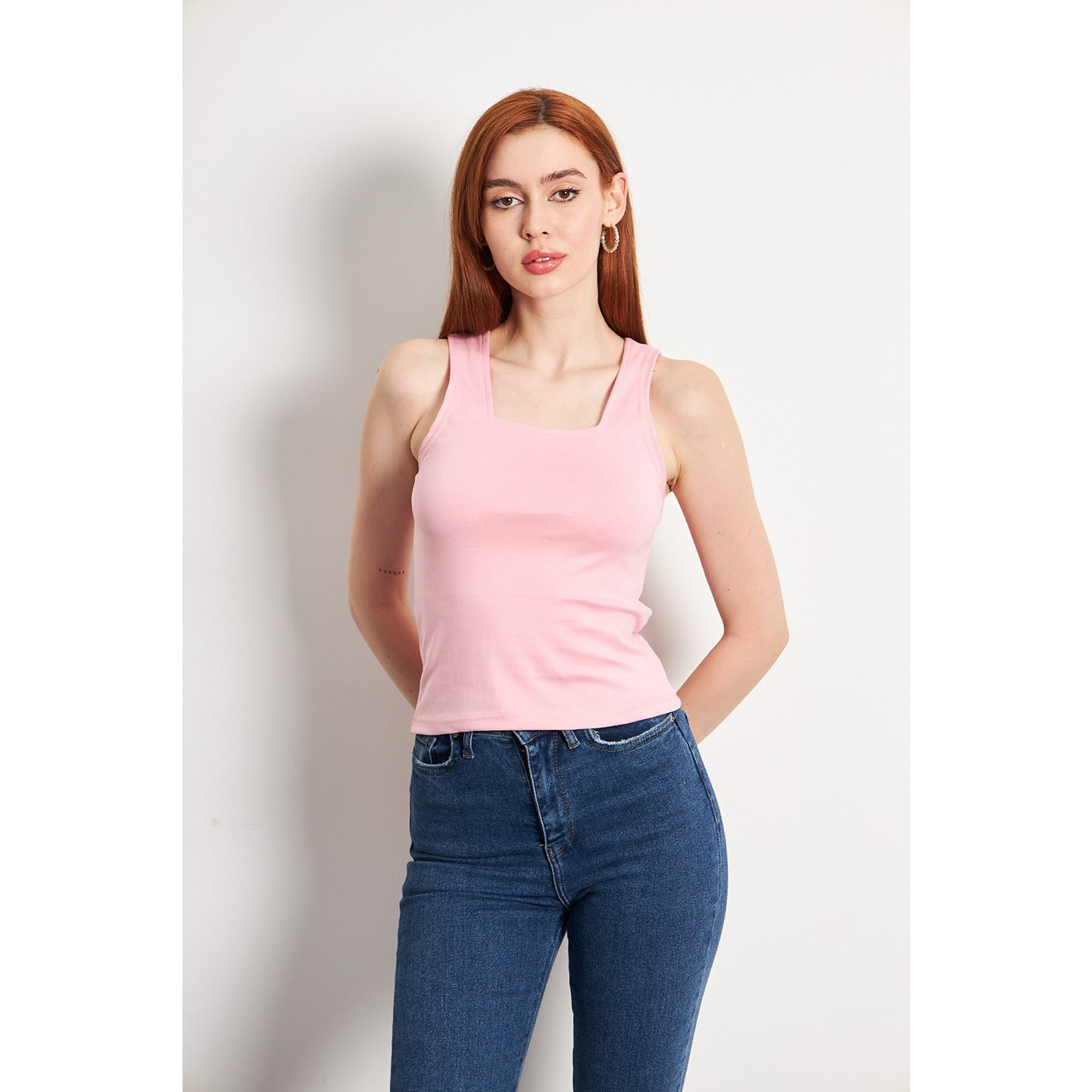 Pink Square Neck Tank Top | Montivo Pakistan