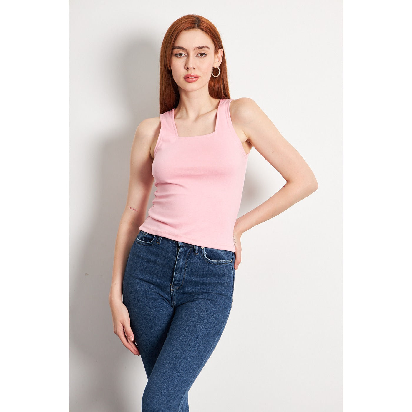 Pink Square Neck Tank Top | Montivo Pakistan