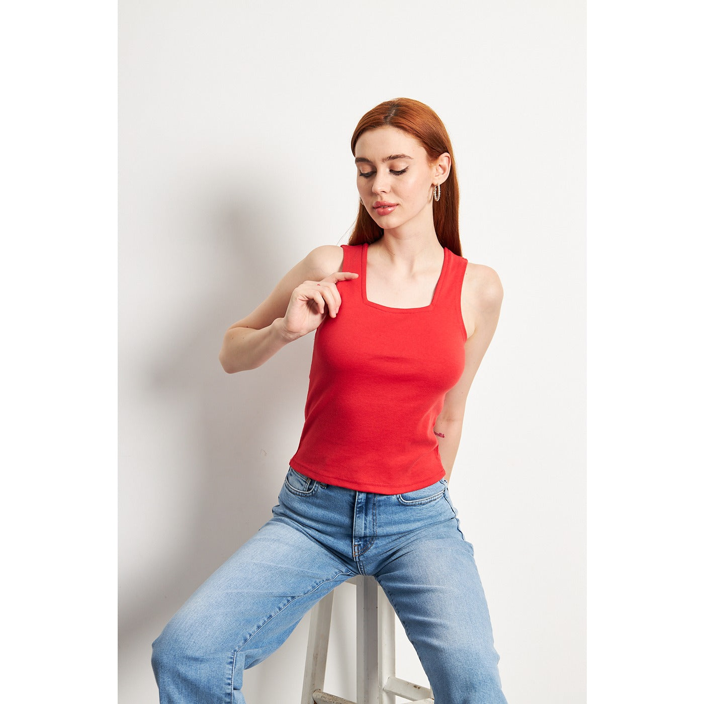 Red Square Neck Tank Top | Montivo Pakistan