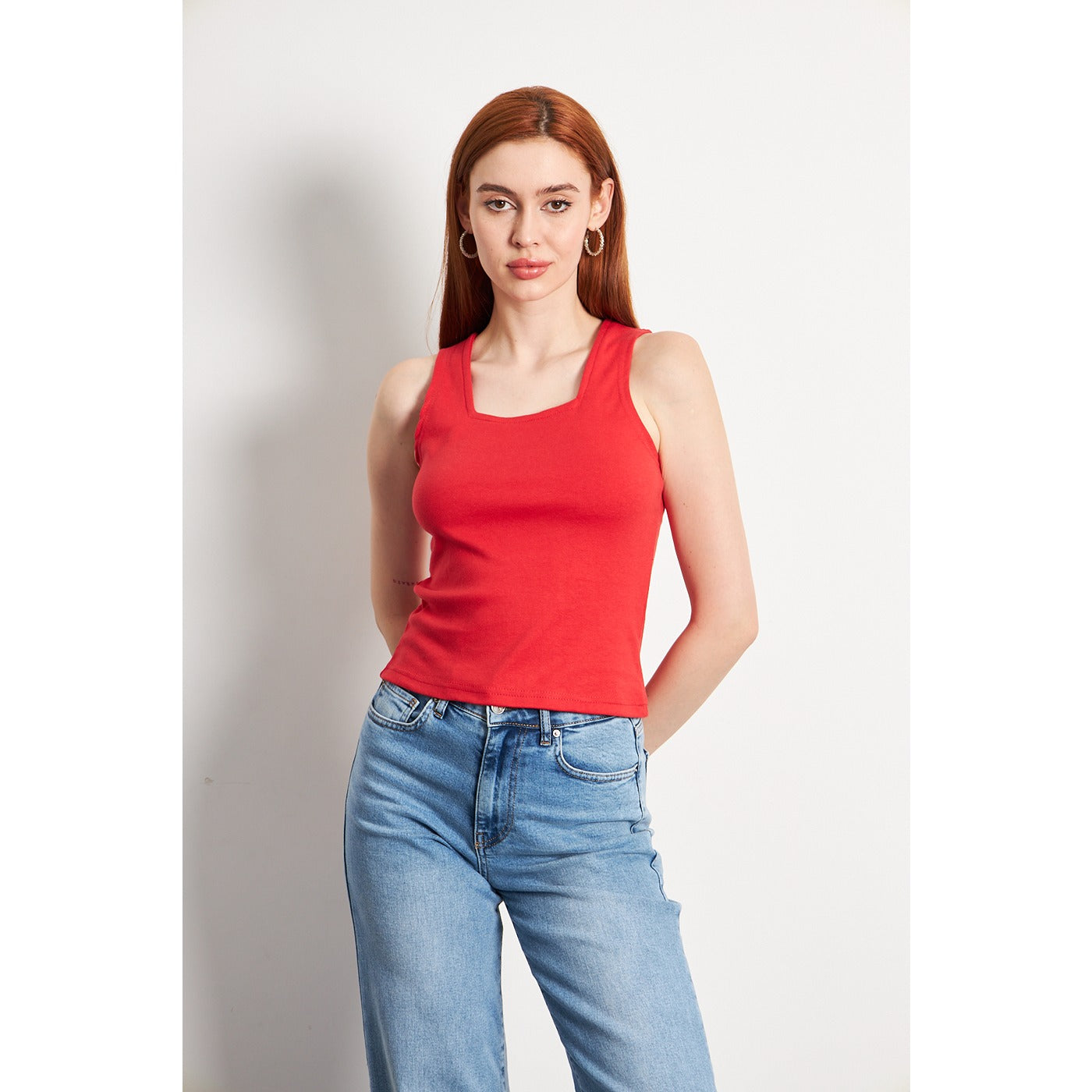 Red Square Neck Tank Top | Montivo Pakistan