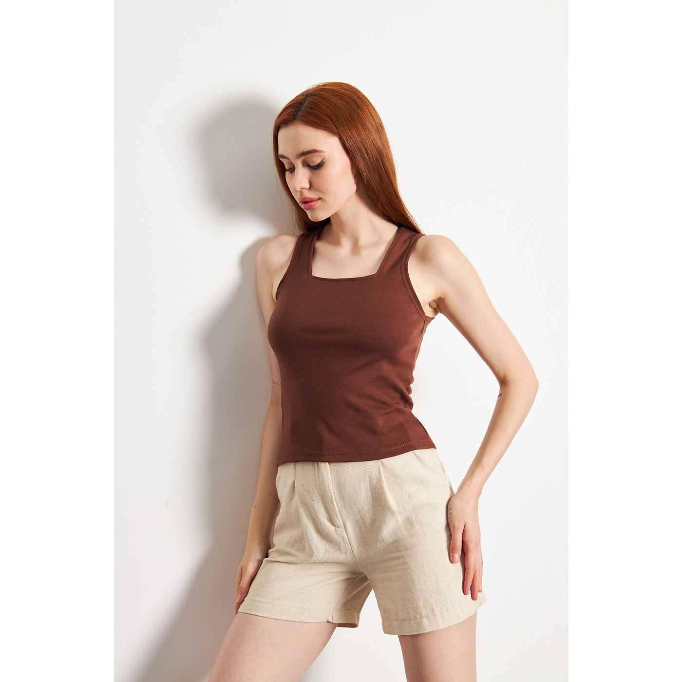 Brown Square Neck Tank Top | Montivo Pakistan