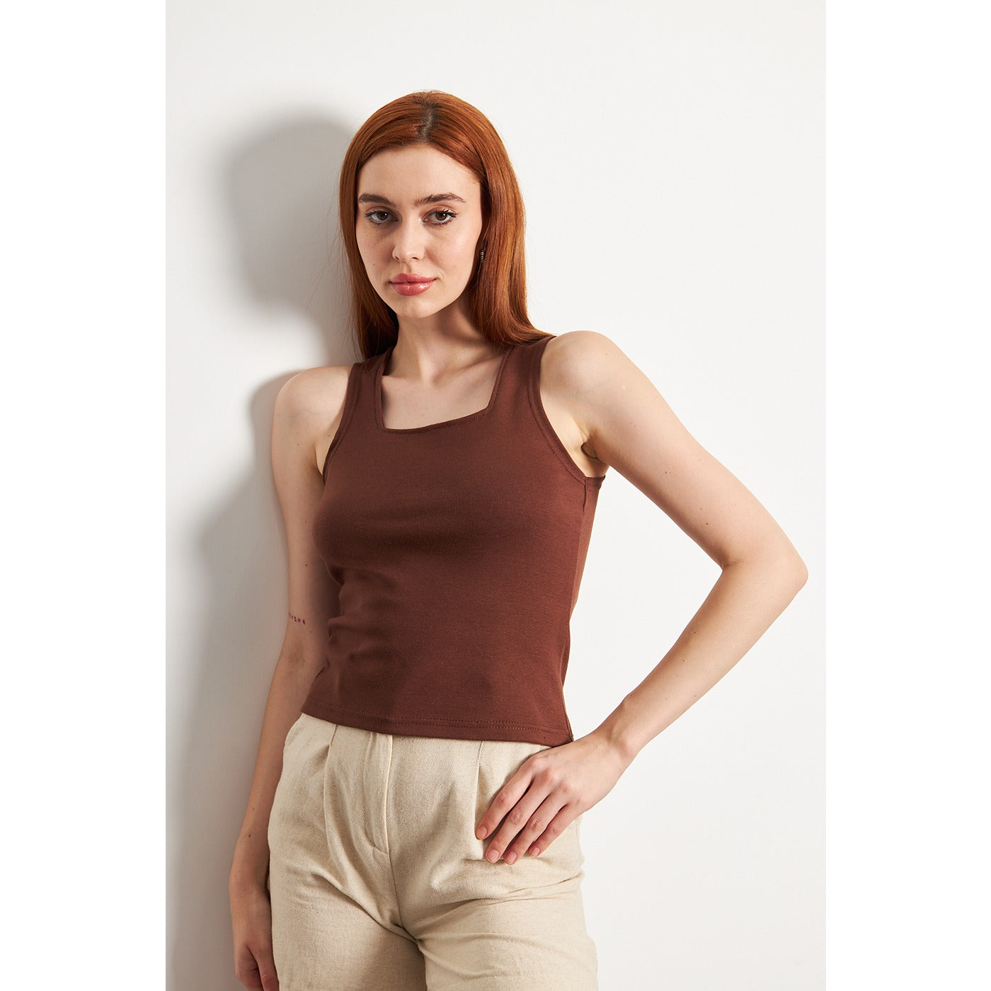 Brown Square Neck Tank Top | Montivo Pakistan