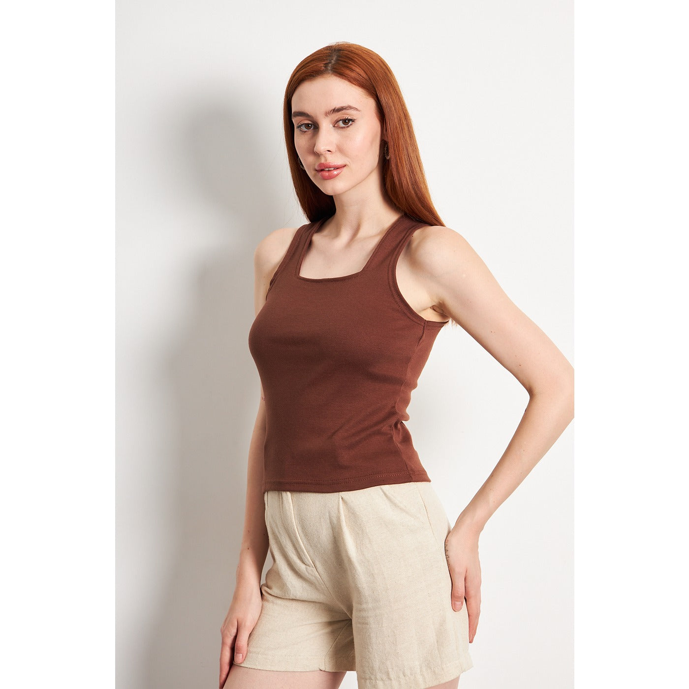 Brown Square Neck Tank Top | Montivo Pakistan