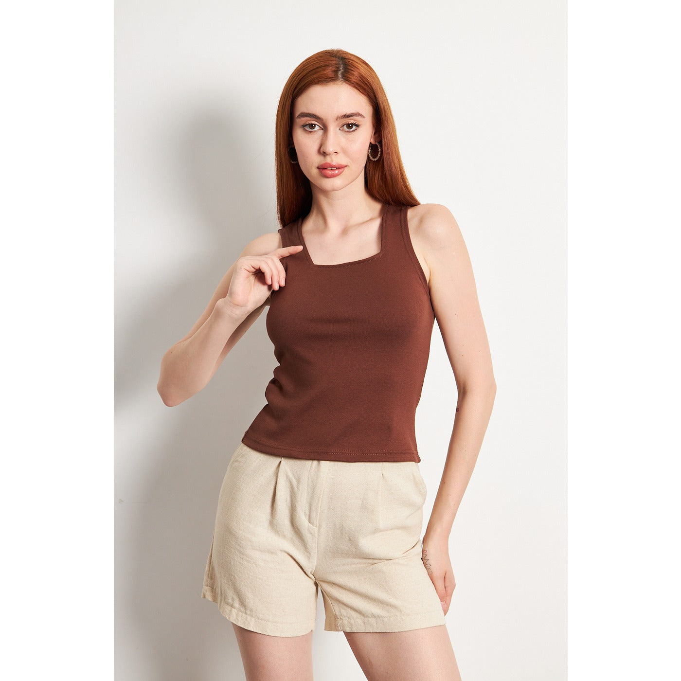 Brown Square Neck Tank Top | Montivo Pakistan