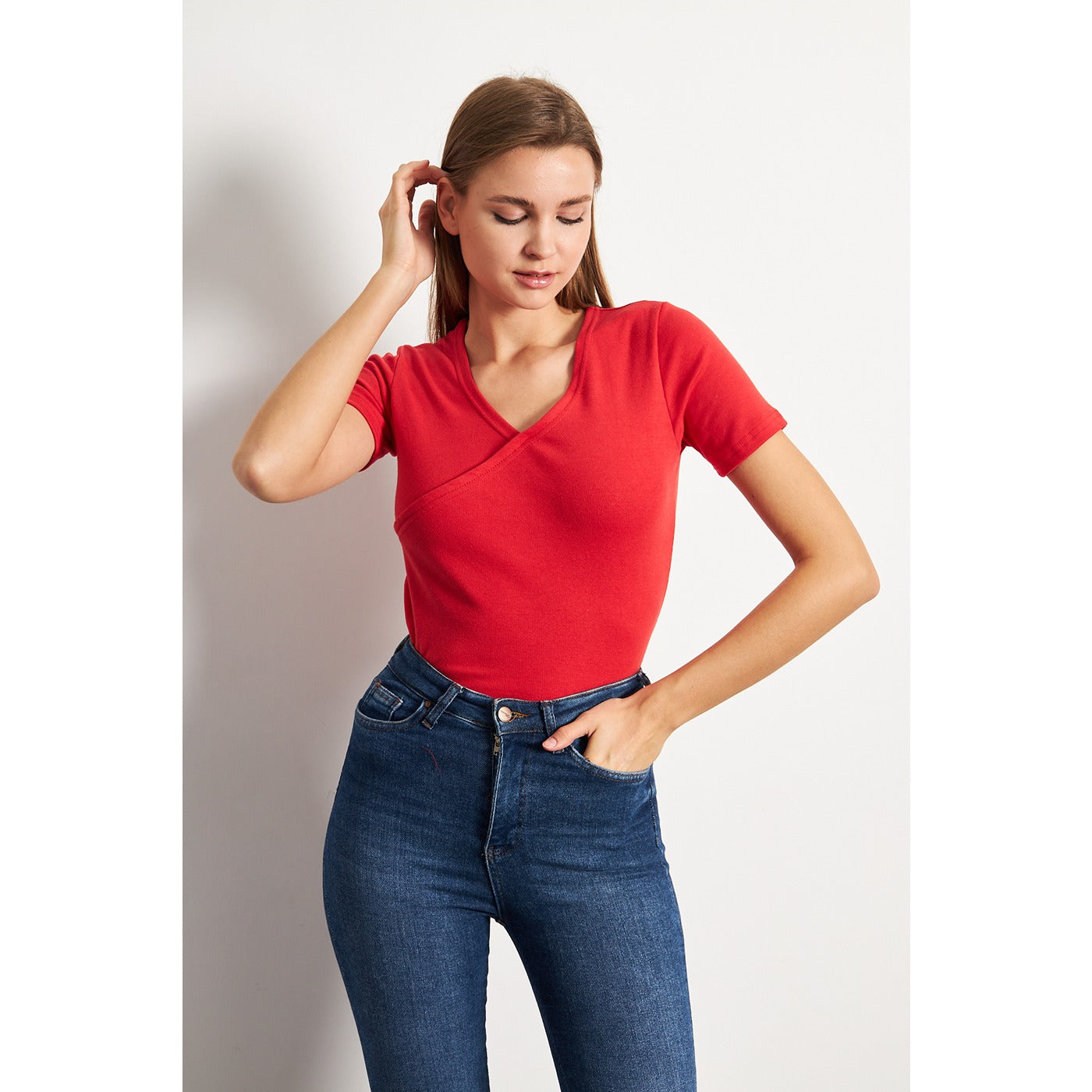 Red Double Breasted Knit Top | Montivo Pakistan