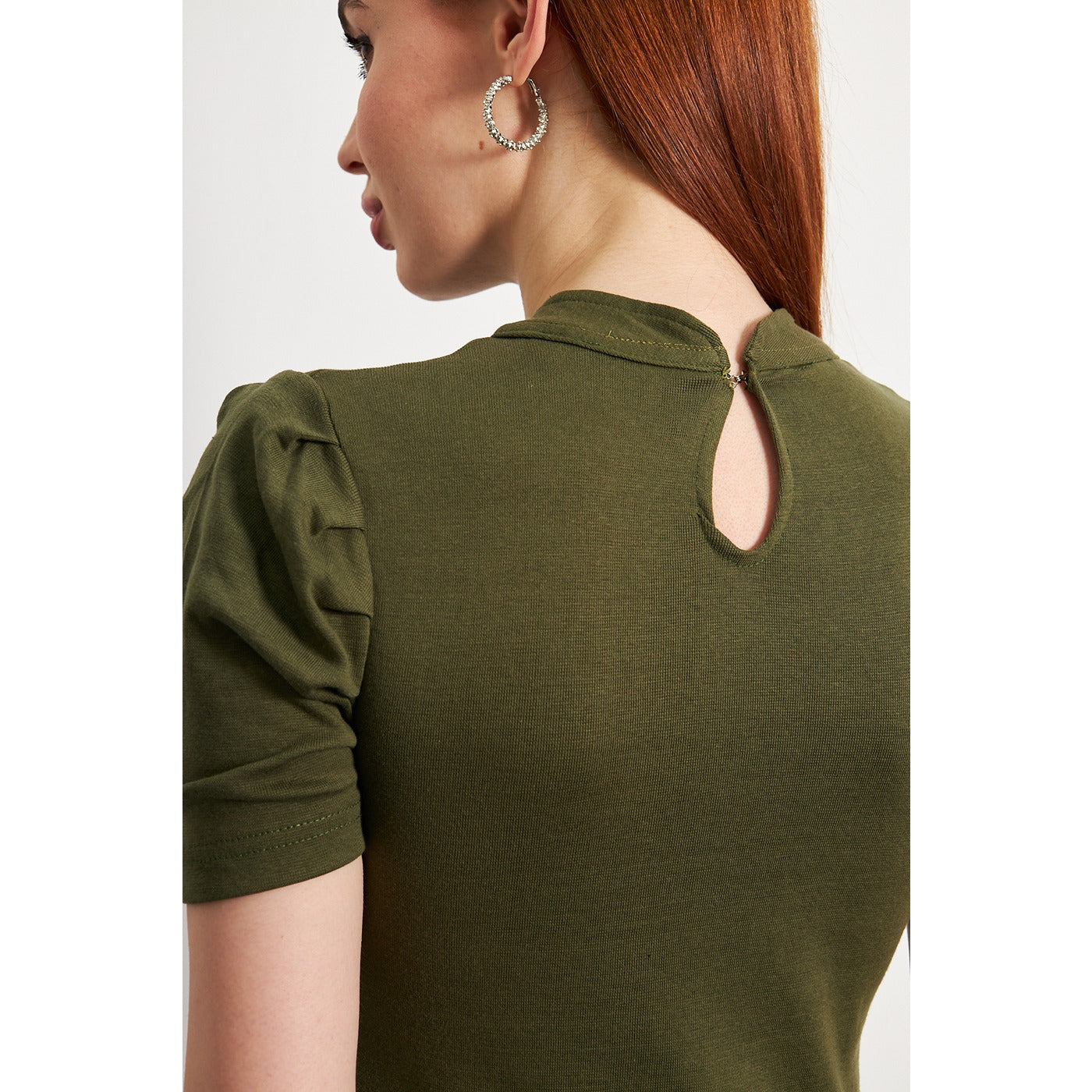 Olive Puff Sleeves Knit Top | Montivo Pakistan