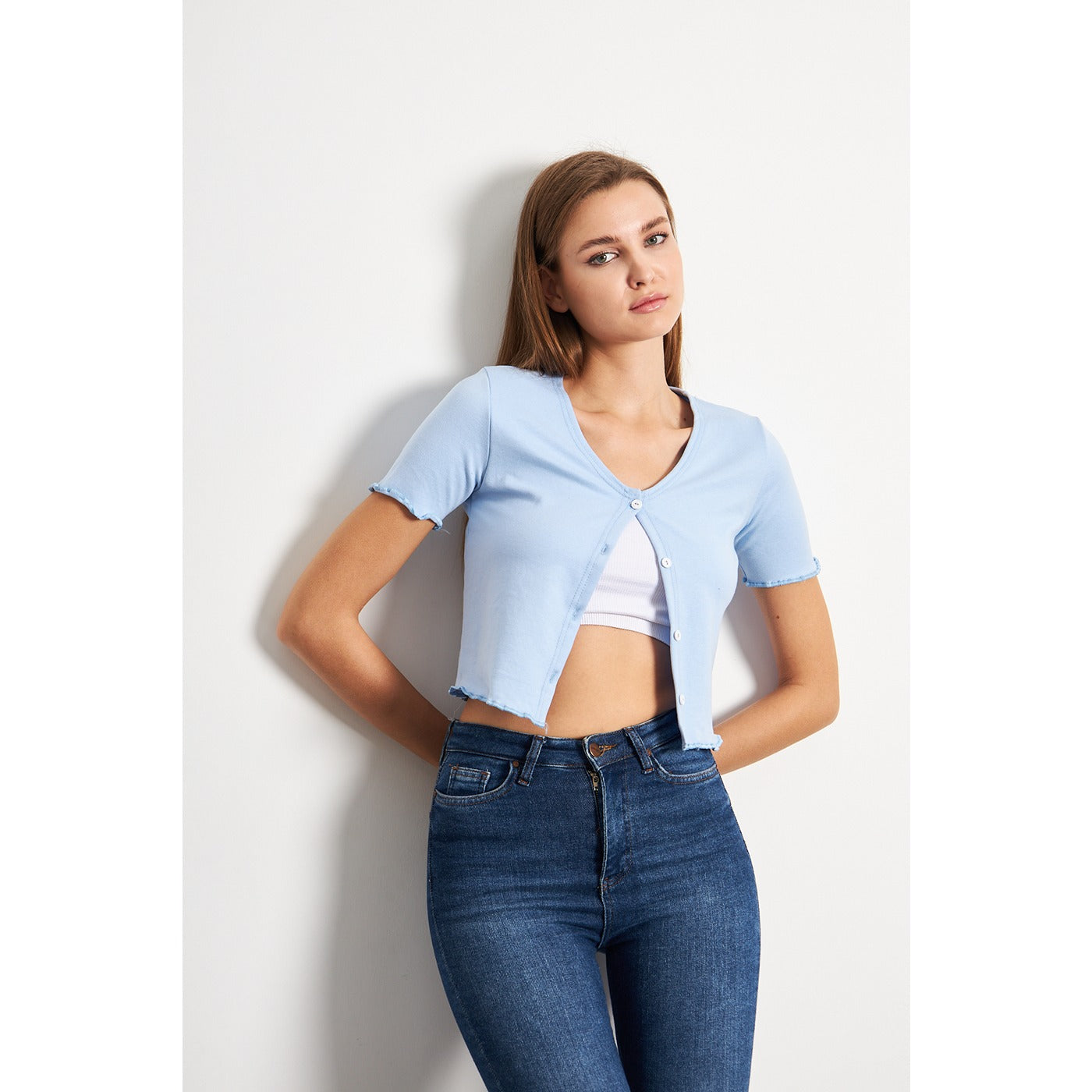 Light Blue Button Down Crop Top | Montivo Pakistan