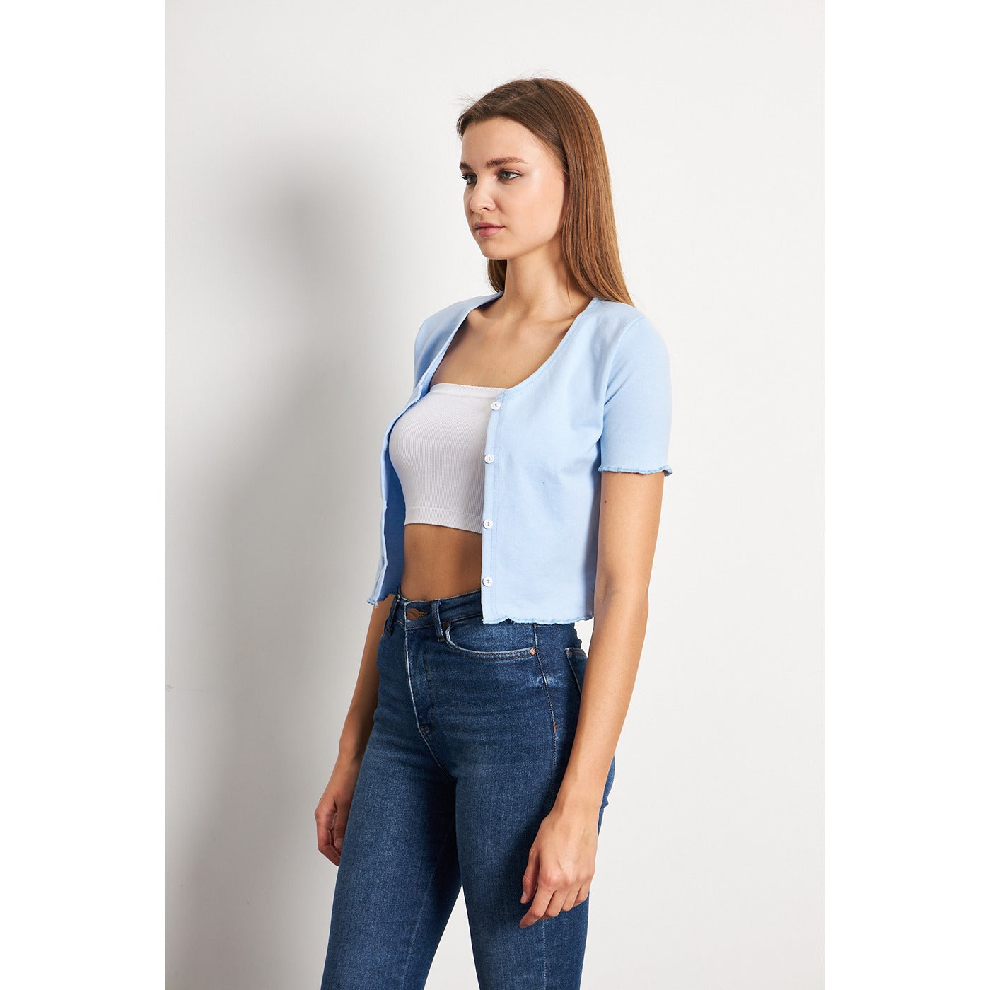 Light Blue Button Down Crop Top | Montivo Pakistan