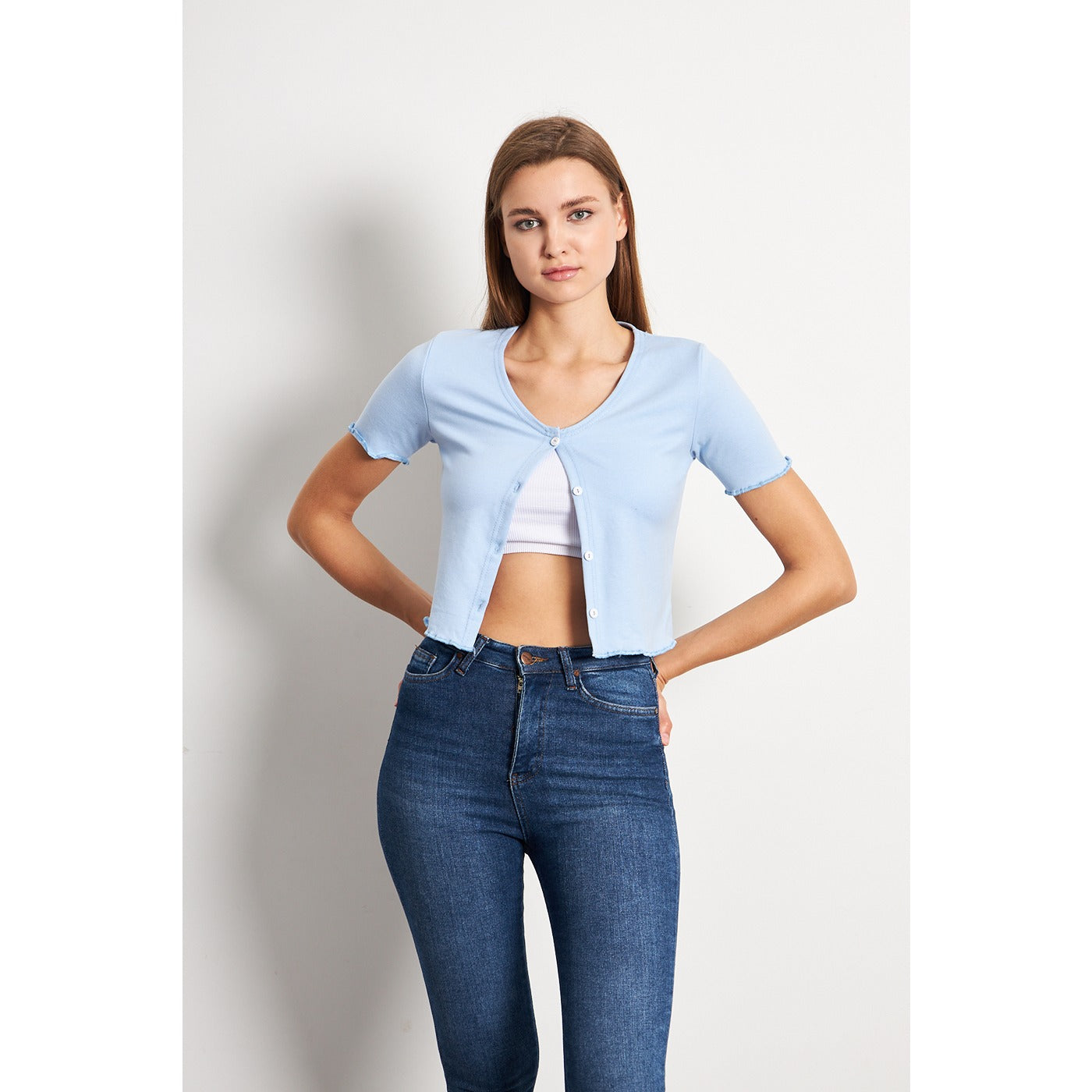 Light Blue Button Down Crop Top | Montivo Pakistan