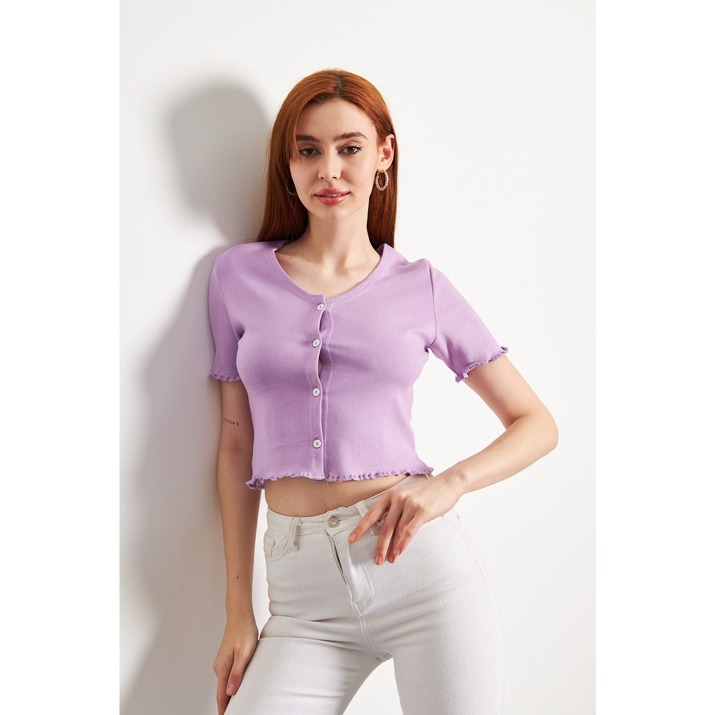 Lilac Button Down Crop Top | Montivo Pakistan
