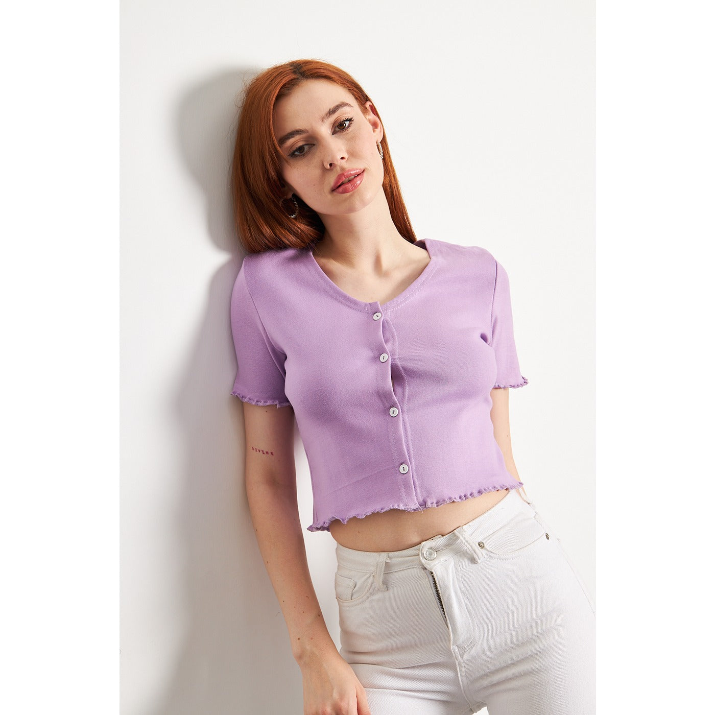 Lilac Button Down Crop Top | Montivo Pakistan