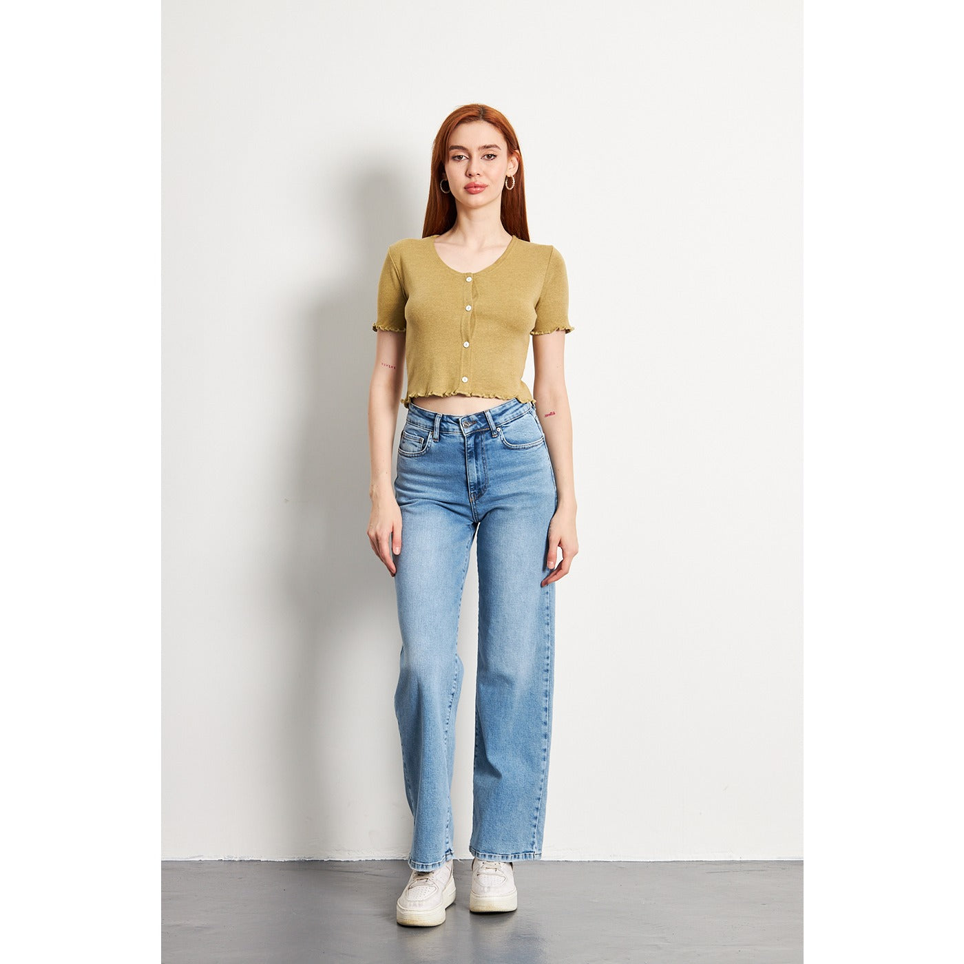 Green Melange Button Down Crop Top | Montivo Pakistan