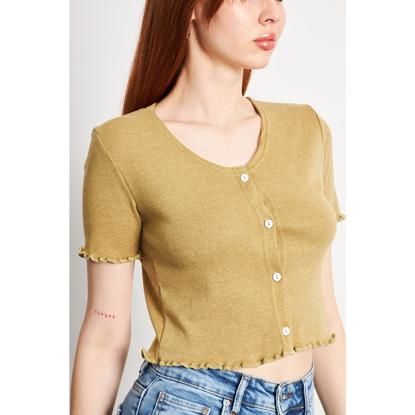 Green Melange Button Down Crop Top | Montivo Pakistan