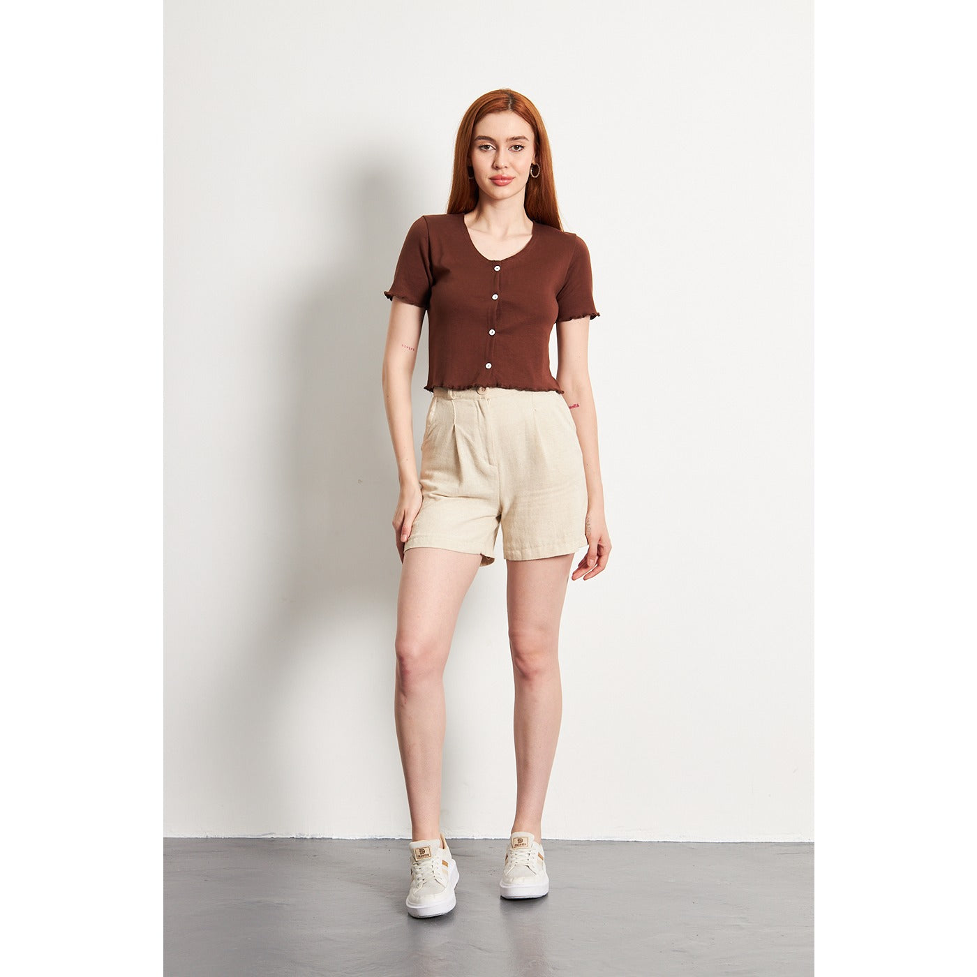 Brown Button Down Crop Top | Montivo Pakistan