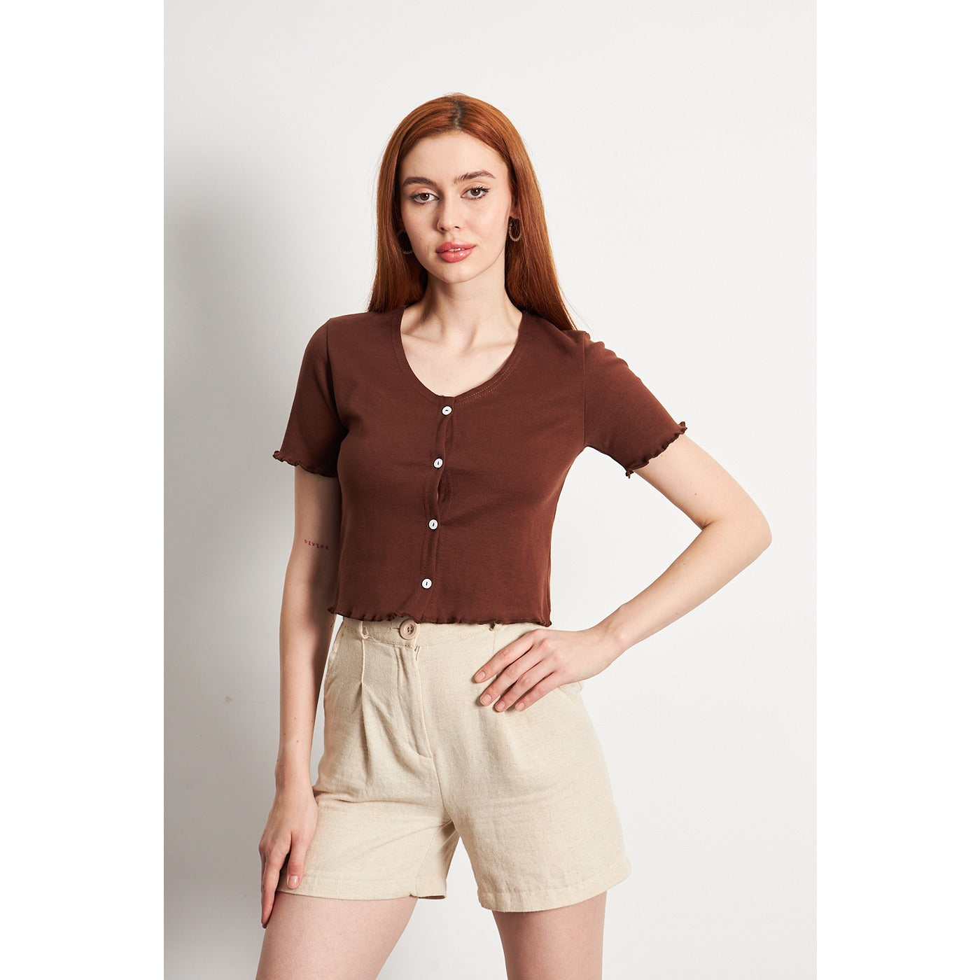Brown Button Down Crop Top | Montivo Pakistan
