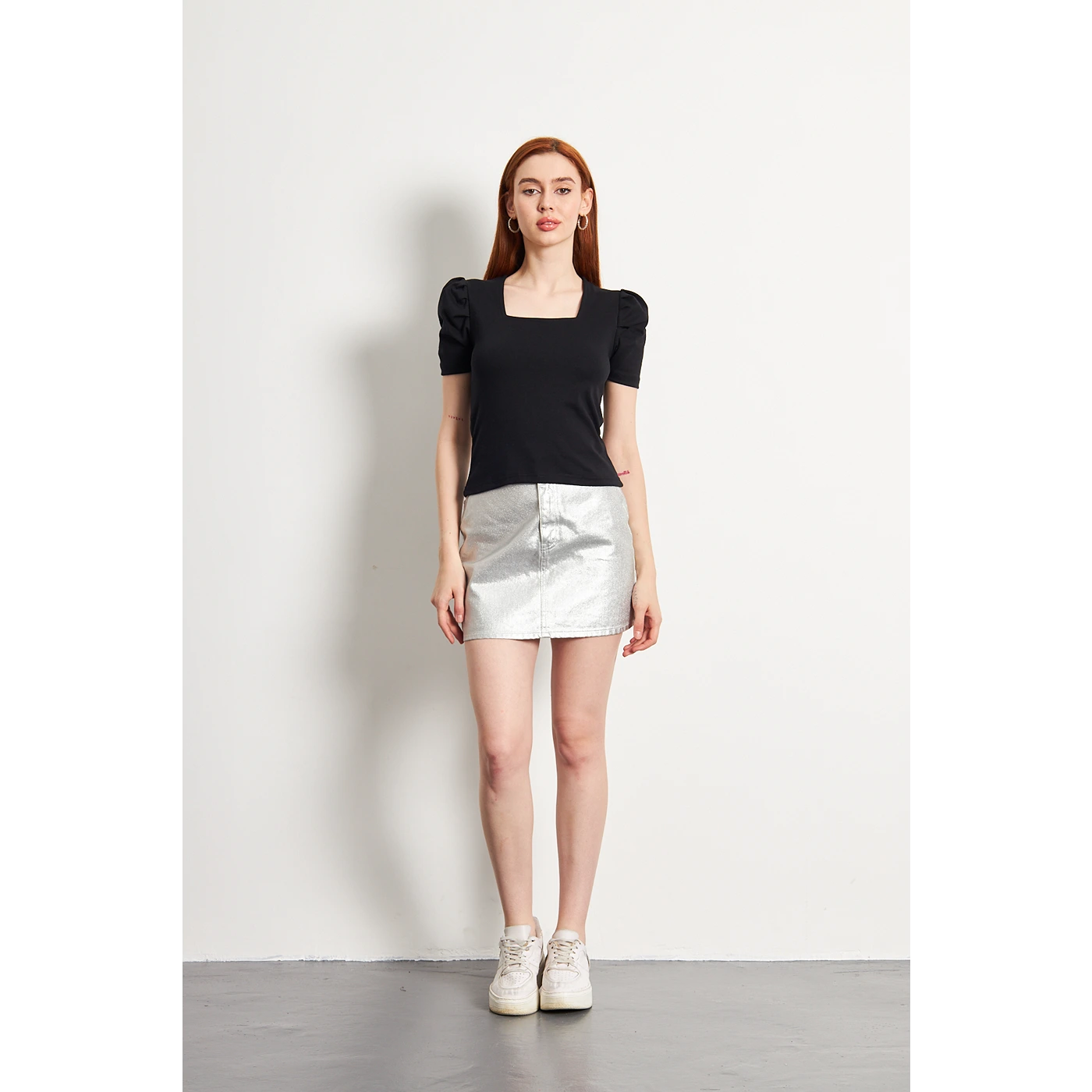 Black Square Neck Puff Sleeves Top | Montivo Pakistan
