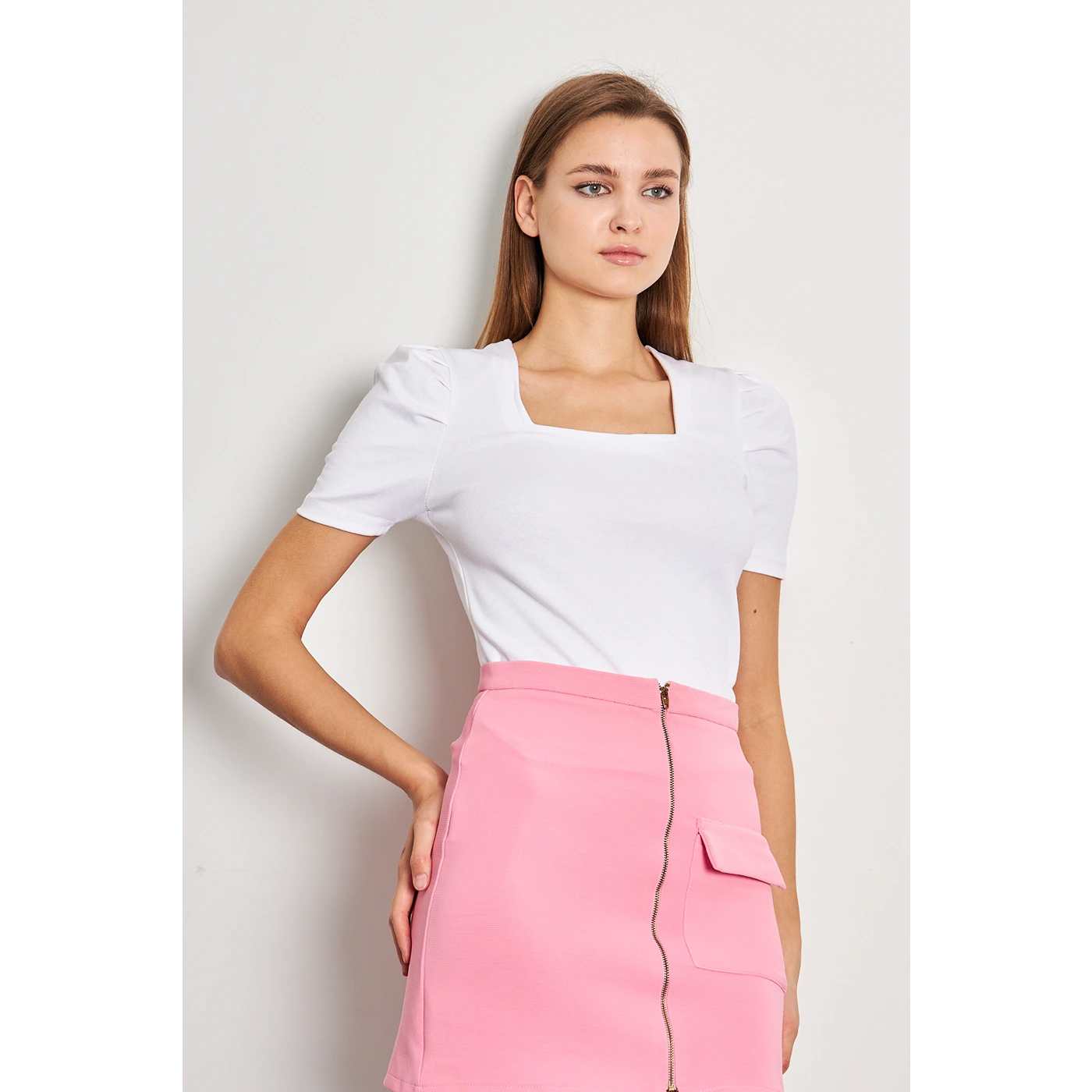 White Square Neck Puff Sleeves Top | Montivo Pakistan