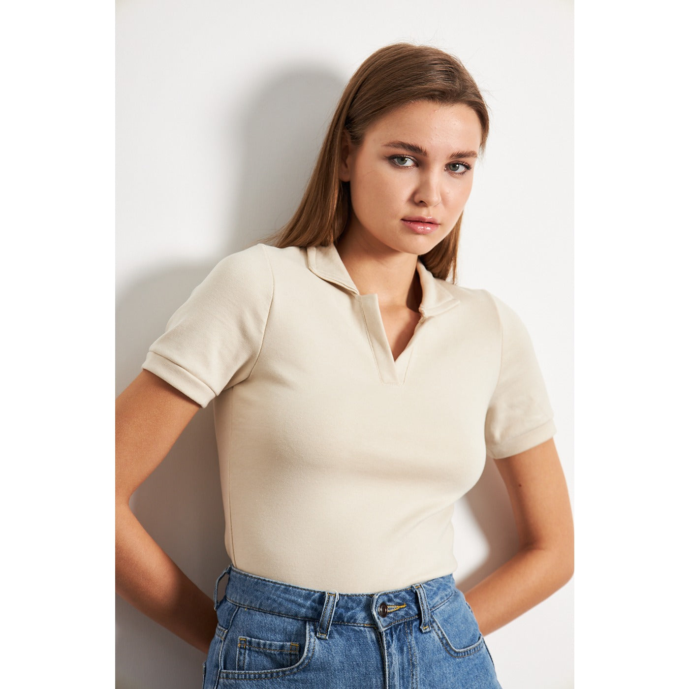 Beige Rib Knit Polo | Montivo Pakistan