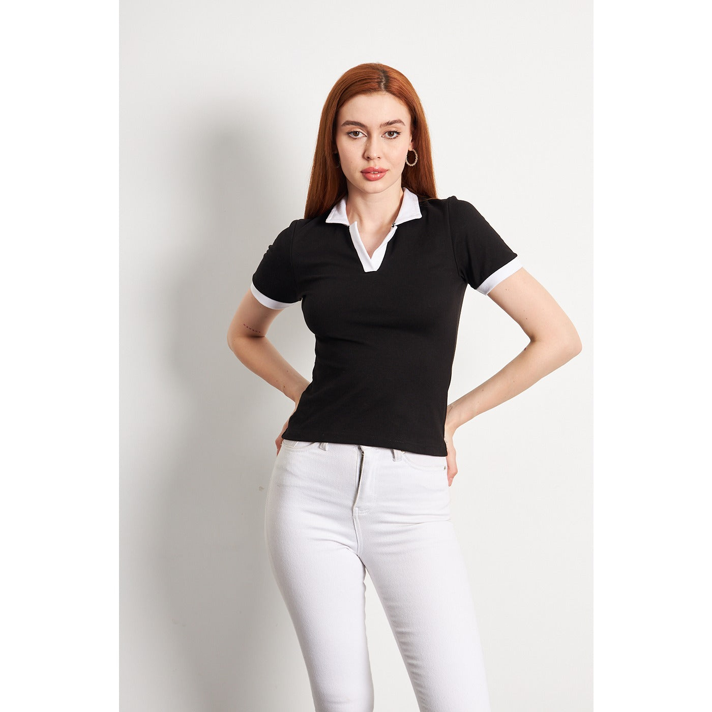 Black White Rib Knit Polo | Montivo Pakistan