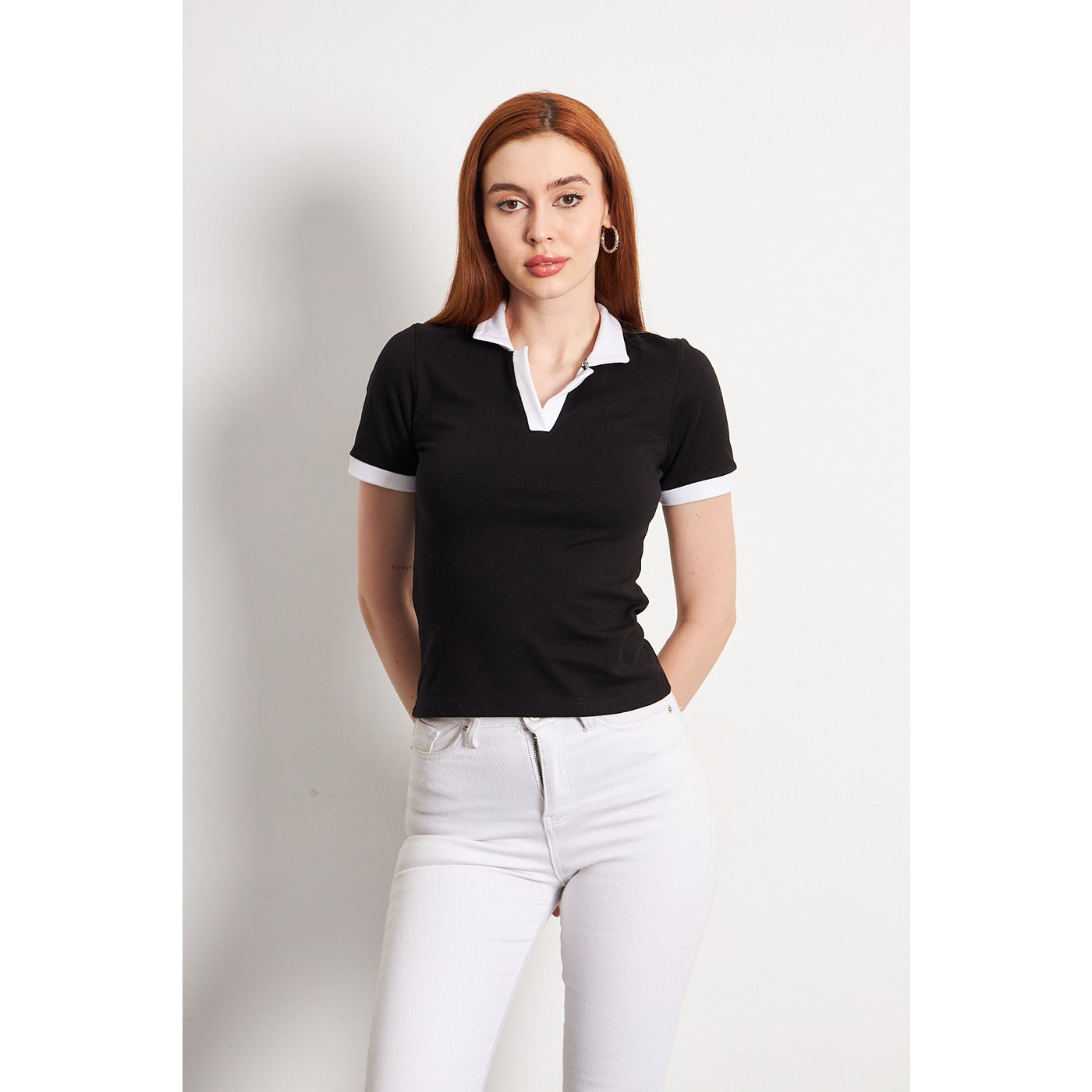 Black White Rib Knit Polo | Montivo Pakistan