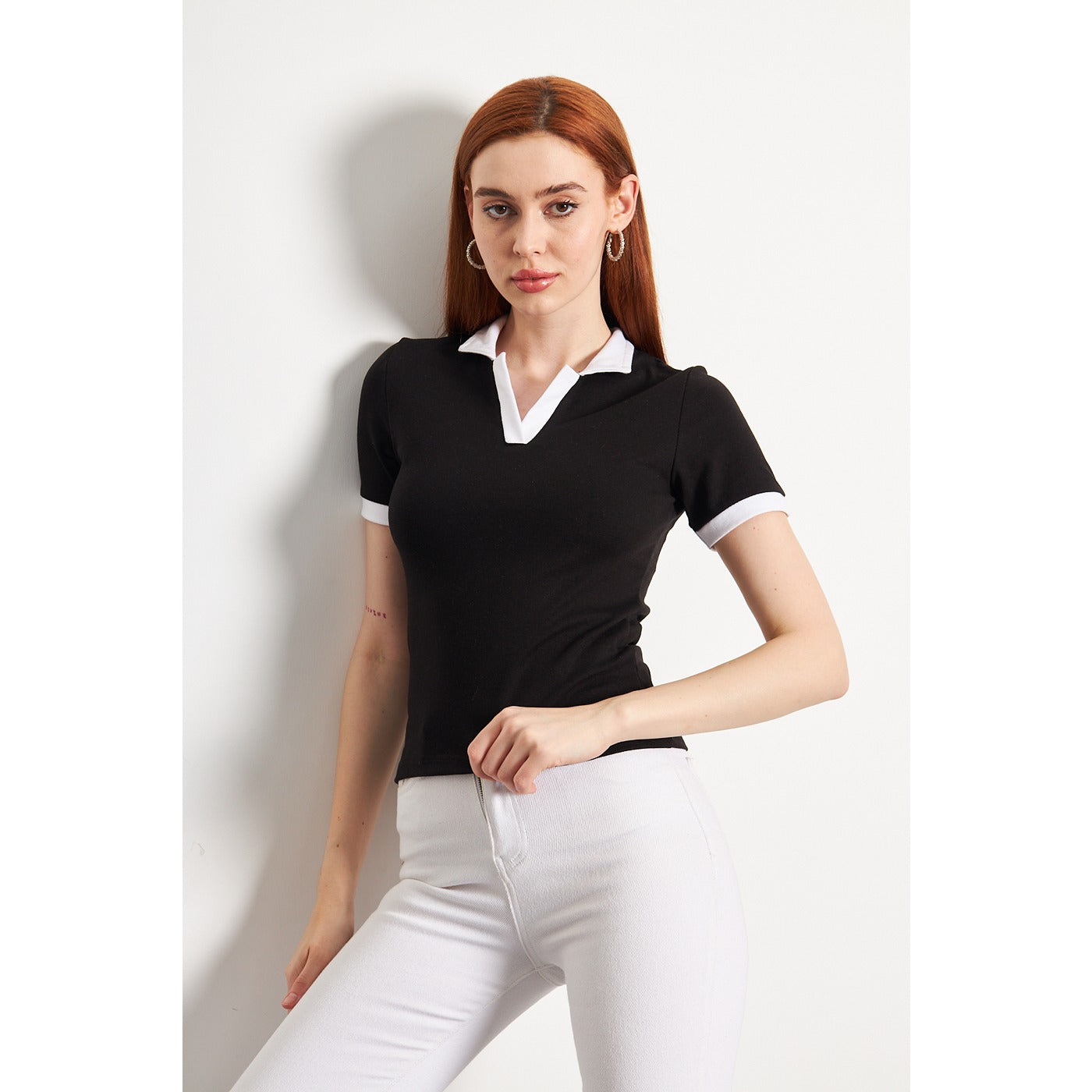 Black White Rib Knit Polo | Montivo Pakistan