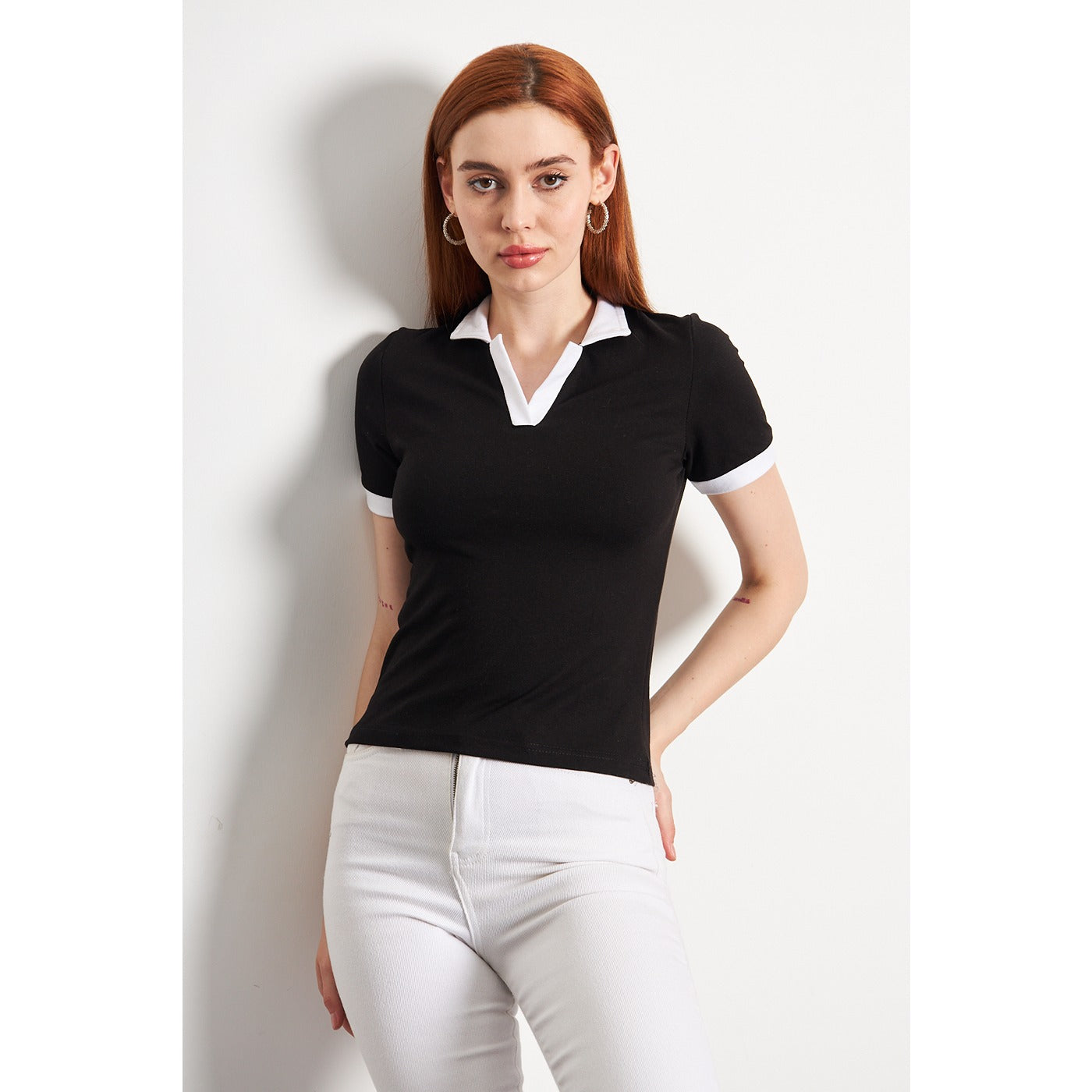 Black White Rib Knit Polo | Montivo Pakistan