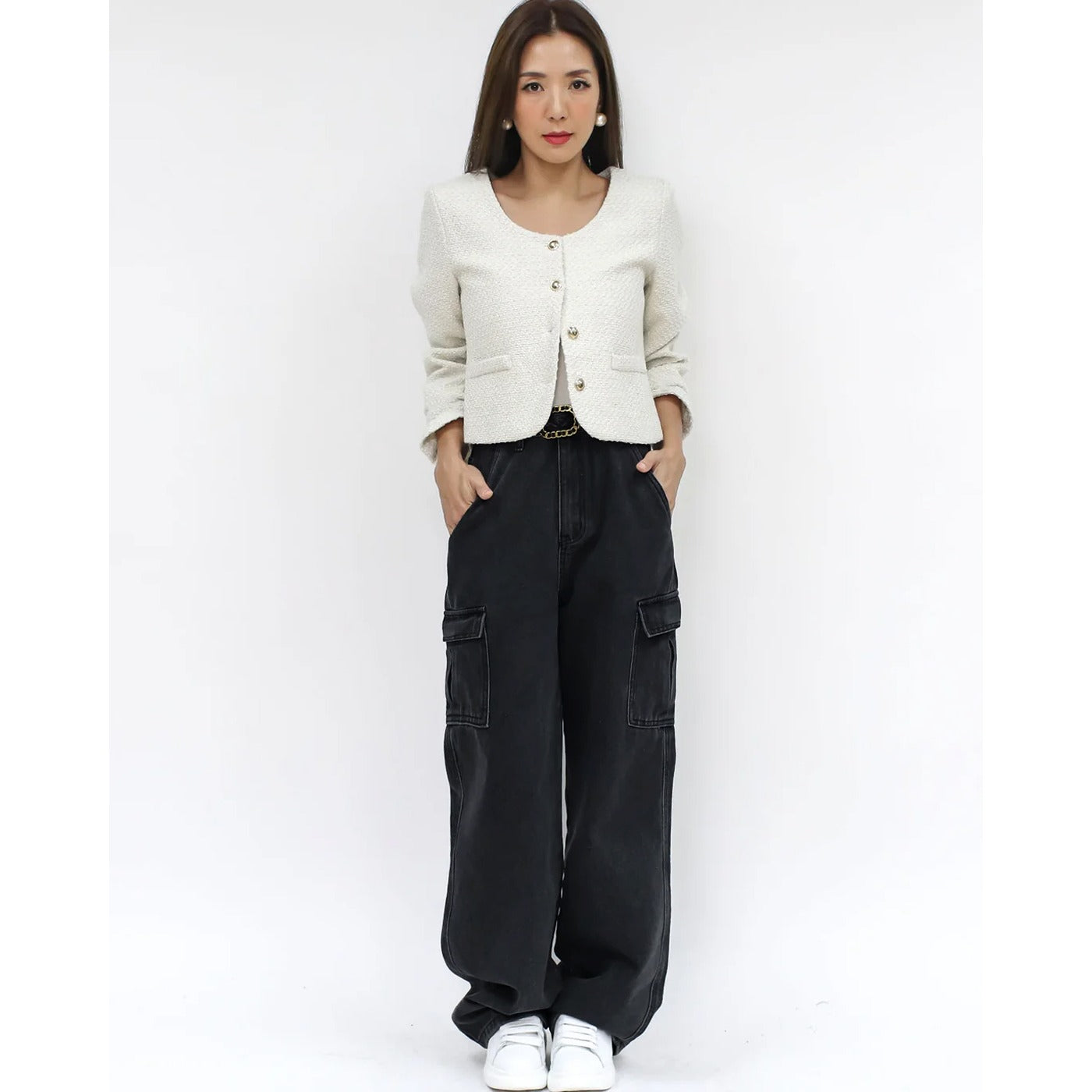 Charcoal Cargo Wide Leg Jeans | Montivo Pakistan