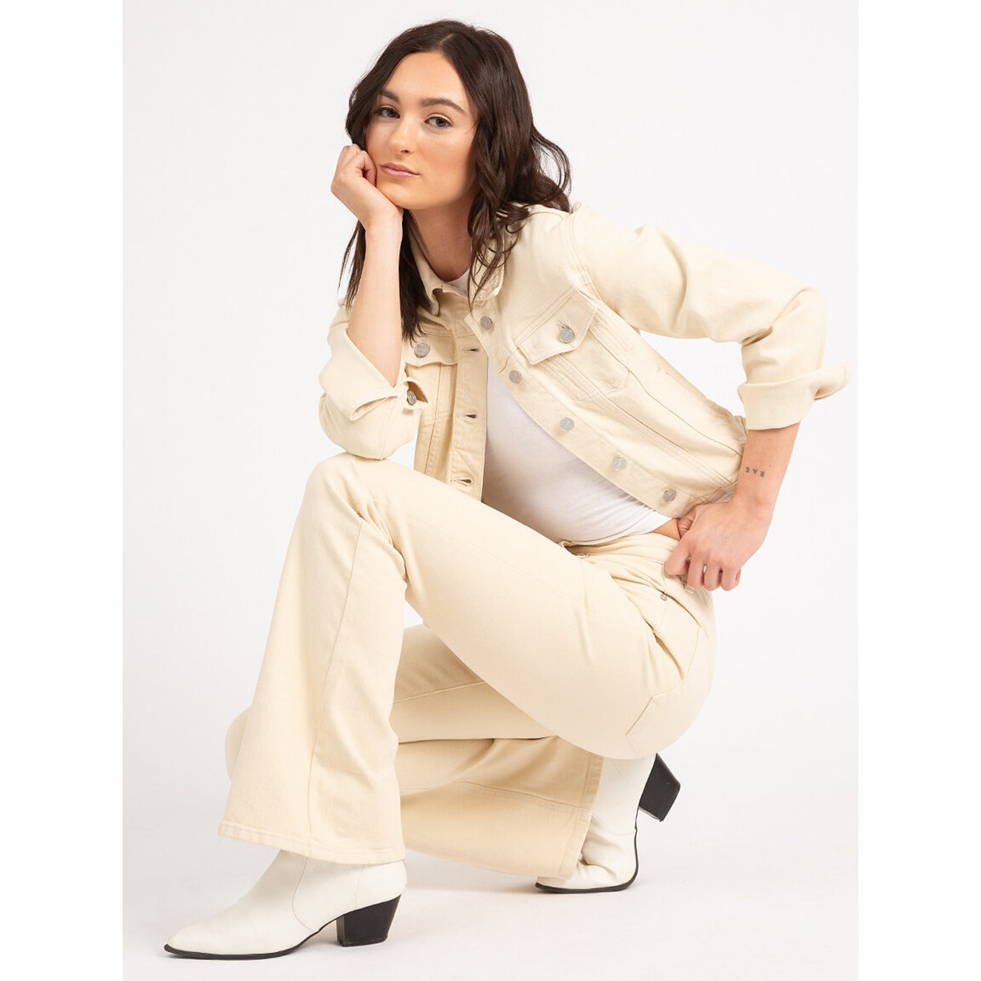 Ecru Flare Mid Rise Jeans | Montivo Pakistan