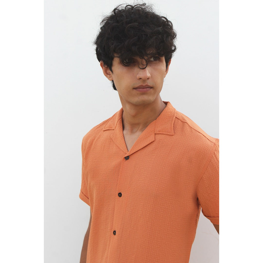Rust Textured Cuban Shirt | Montivo Pakistan