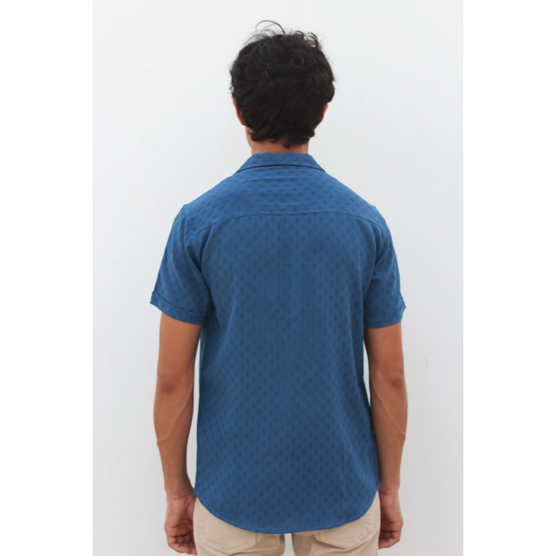 Cyan Textured Cuban Shirt | Montivo Pakistan
