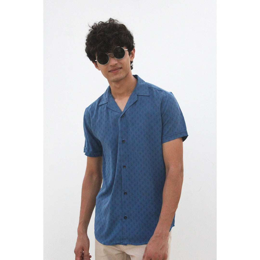 Cyan Textured Cuban Shirt | Montivo Pakistan