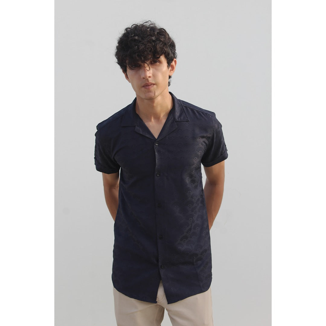 Navy Textured Cuban Shirt | Montivo Pakistan