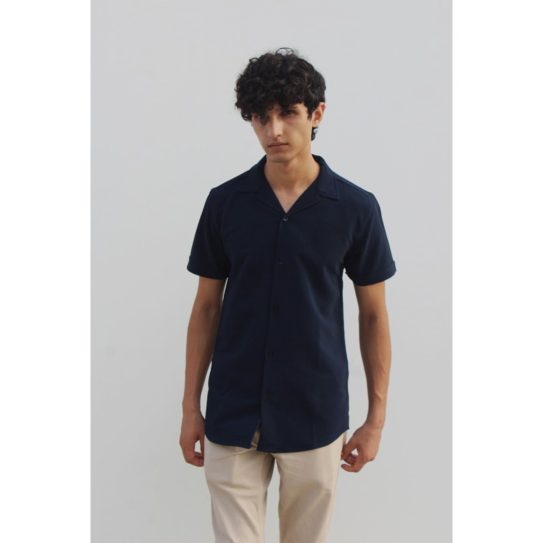 Navy Textured Cuban Shirt | Montivo Pakistan