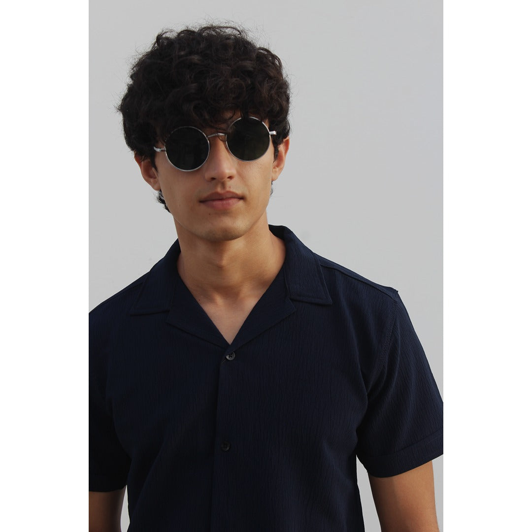 Navy Textured Cuban Shirt | Montivo Pakistan