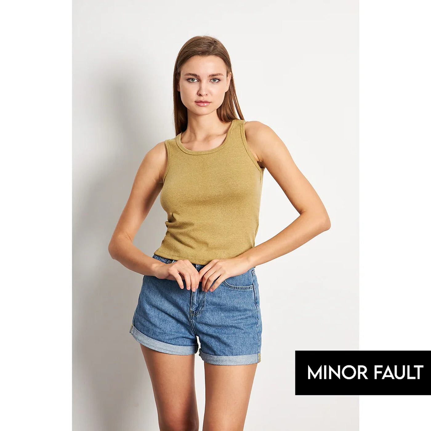 (Minor Fault) Green Melange Basic Tank Top | Montivo Pakistan