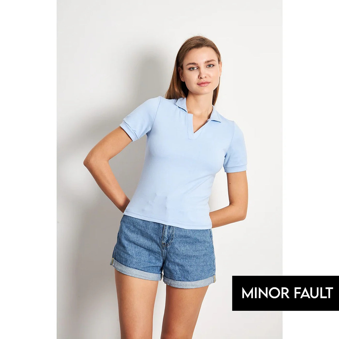 (Minor Fault) Light Blue Rib Knit Polo | Montivo Pakistan