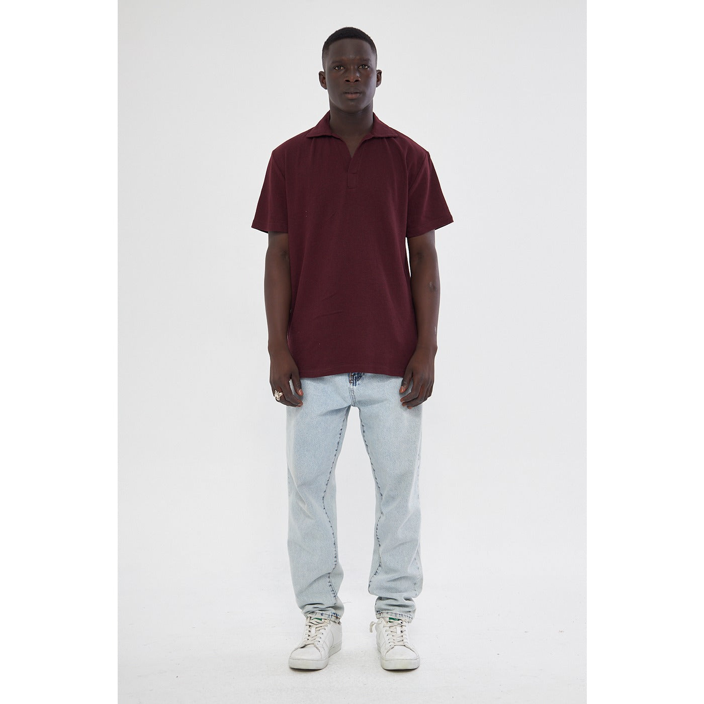 Burgundy Waffle Textured Polo | Montivo Pakistan