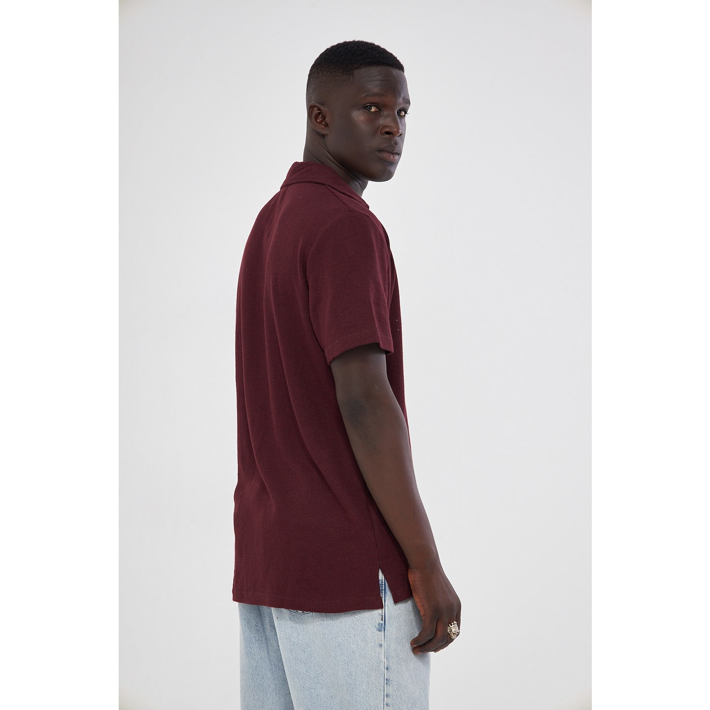 Burgundy Waffle Textured Polo | Montivo Pakistan