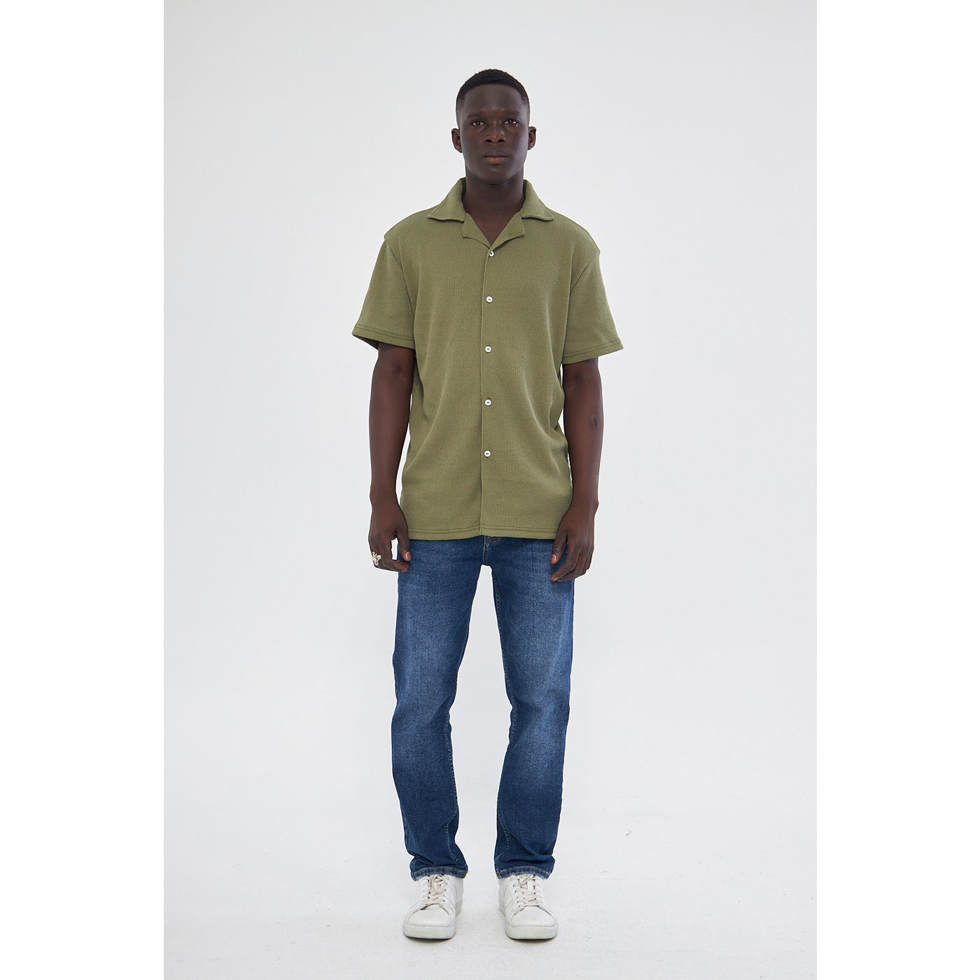 Olive Button Down Waffle Shirt | Montivo Pakistan