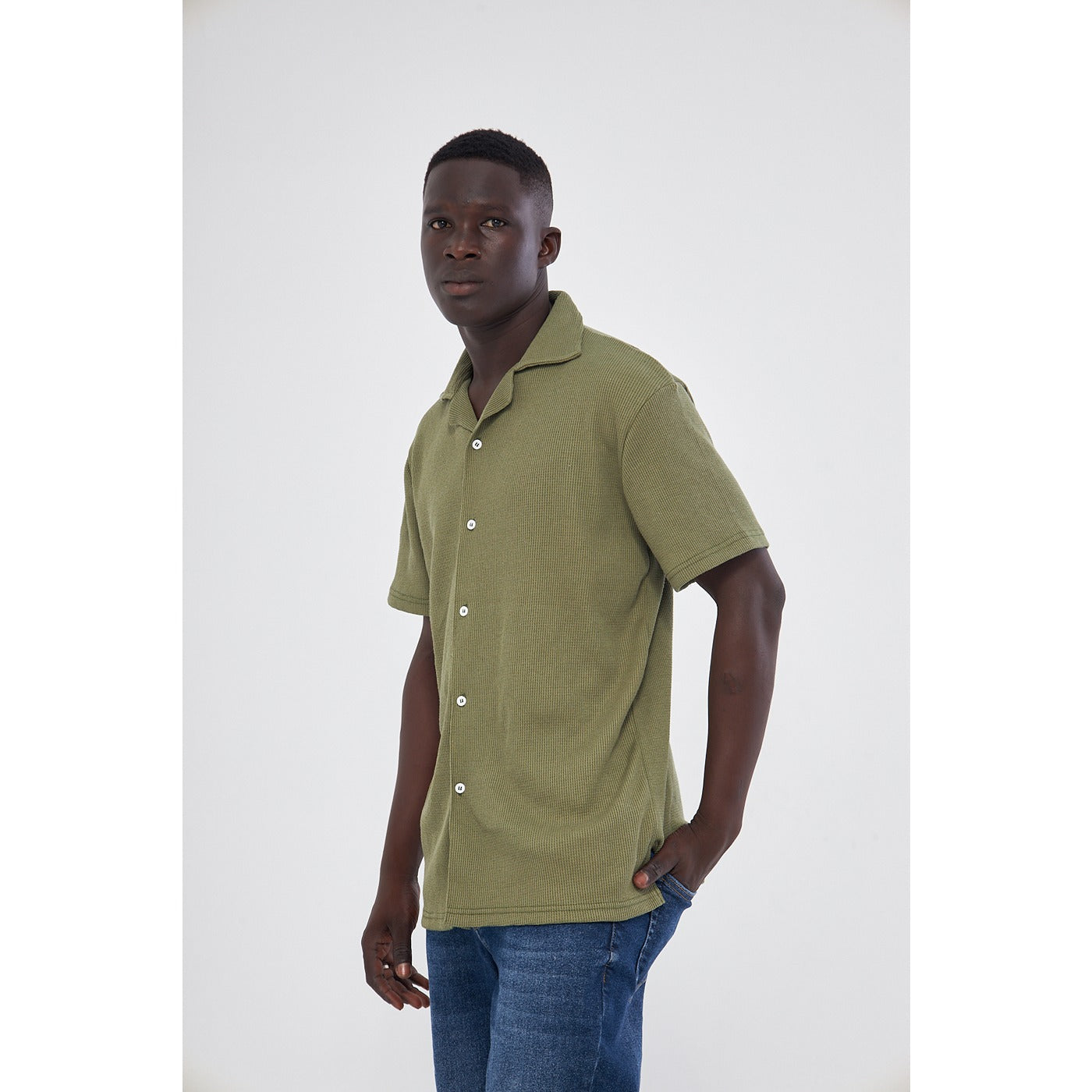 Olive Button Down Waffle Shirt | Montivo Pakistan